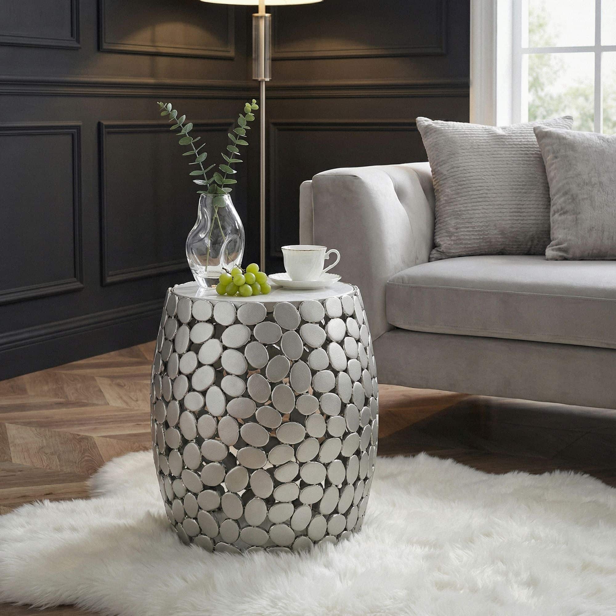 Design Beistelltisch rund 40cm aus Aluminium silber & weißer Marmor Tischplatte – Couchtisch Alu – Metall Wohnzimmertisch Dekotisch Handmade Design Beistelltisch rund 40cm aus Aluminium silber & weißer Marmor Tischplatte – Couchtisch Alu – Metall Wohnzimmertisch Dekotisch Handmade