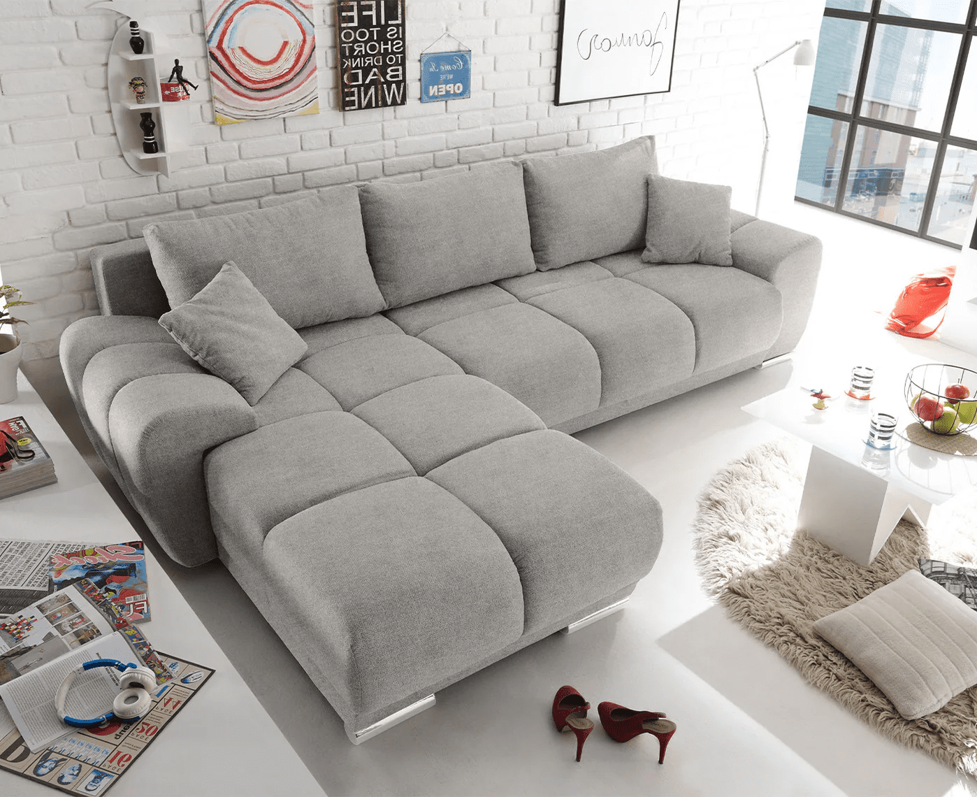 Ed Exciting Design Sofa Anton mit Schlaffunktion & Bettkasten in verschiedenen Farben erhältlich Luxus-Webstoff Flachgewebe beidseitig montierbar Ed Exciting Design Sofa Anton mit Schlaffunktion & Bettkasten in verschiedenen Farben erhältlich Luxus-Webstoff Flachgewebe beidseitig montierbar