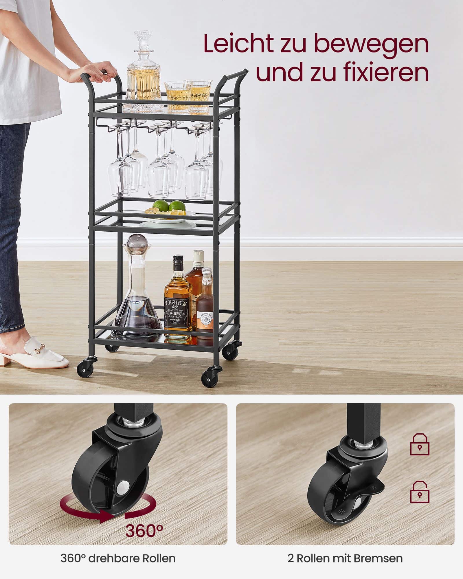 Servierwagen mit Rollen schwarz Servierwagen mit Rollen schwarz