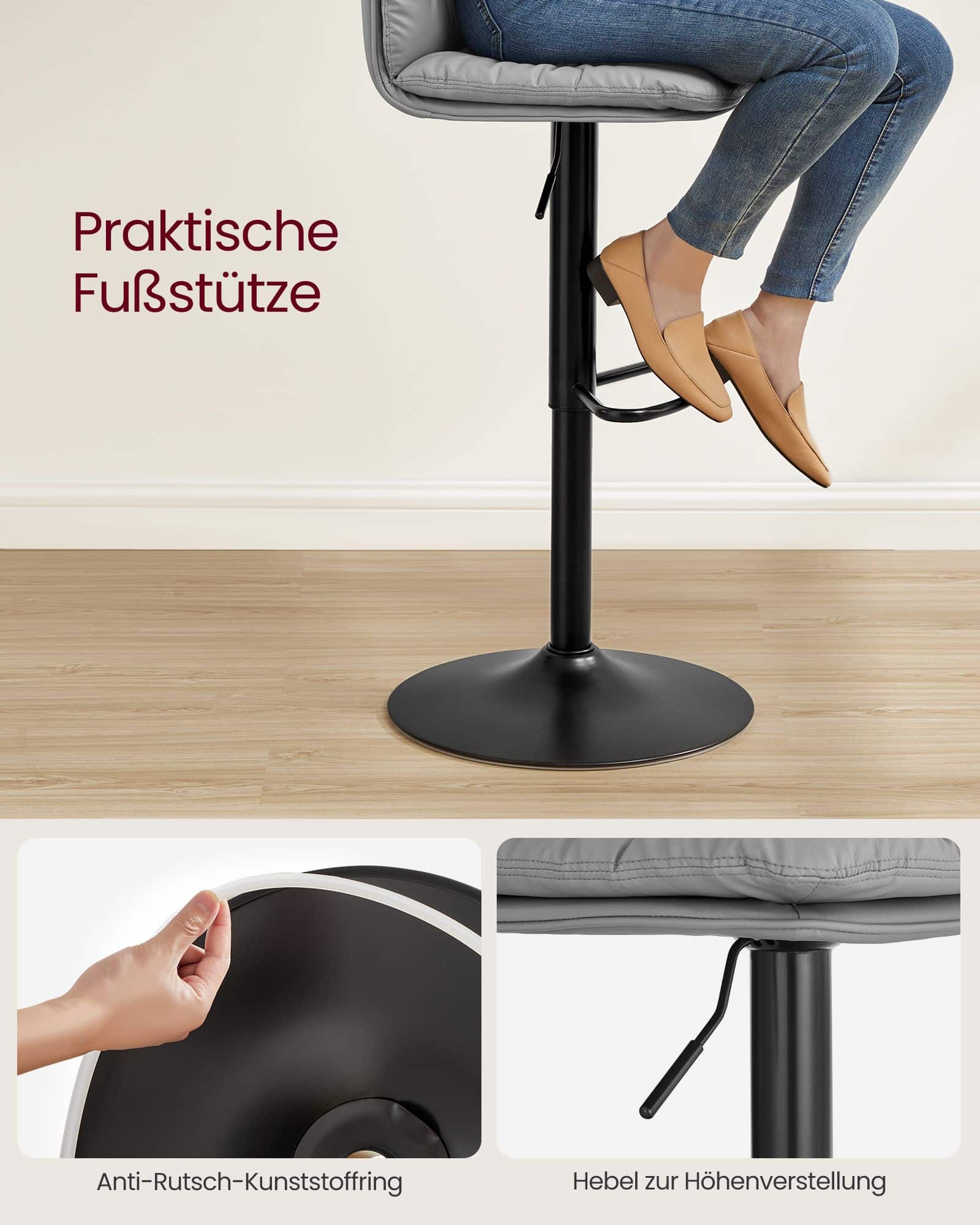 Barhocker 2er Set 360° drehbar grau