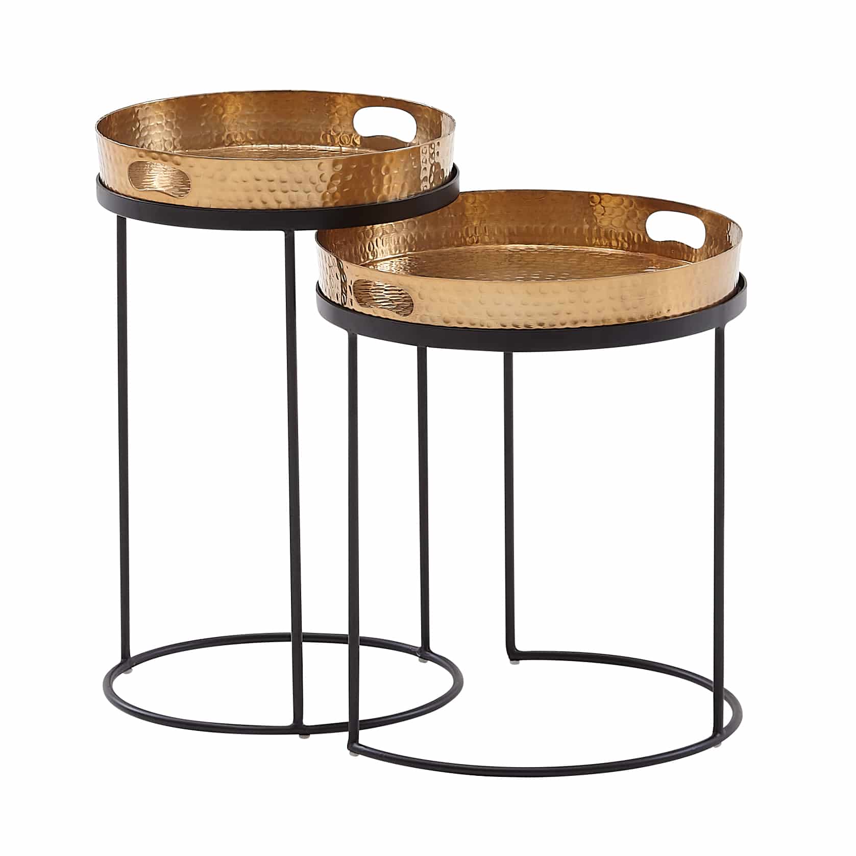 63452-WOHNLING-Couchtisch-2er-Set-Gold-schwarz-WL6-459-WL6-459_6 Beistelltisch 2er Set Gold / Schwarz Metall Hammerschlag Satztisch Rund