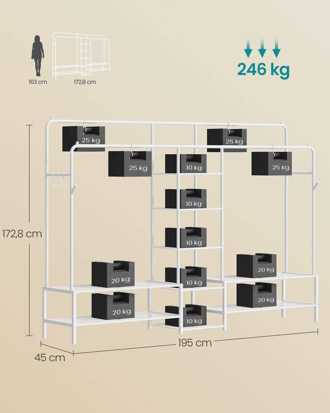 Garderobenständer mit 9 Ablagen für Schlafzimmer weiß Garderobenständer mit 9 Ablagen für Schlafzimmer weiß