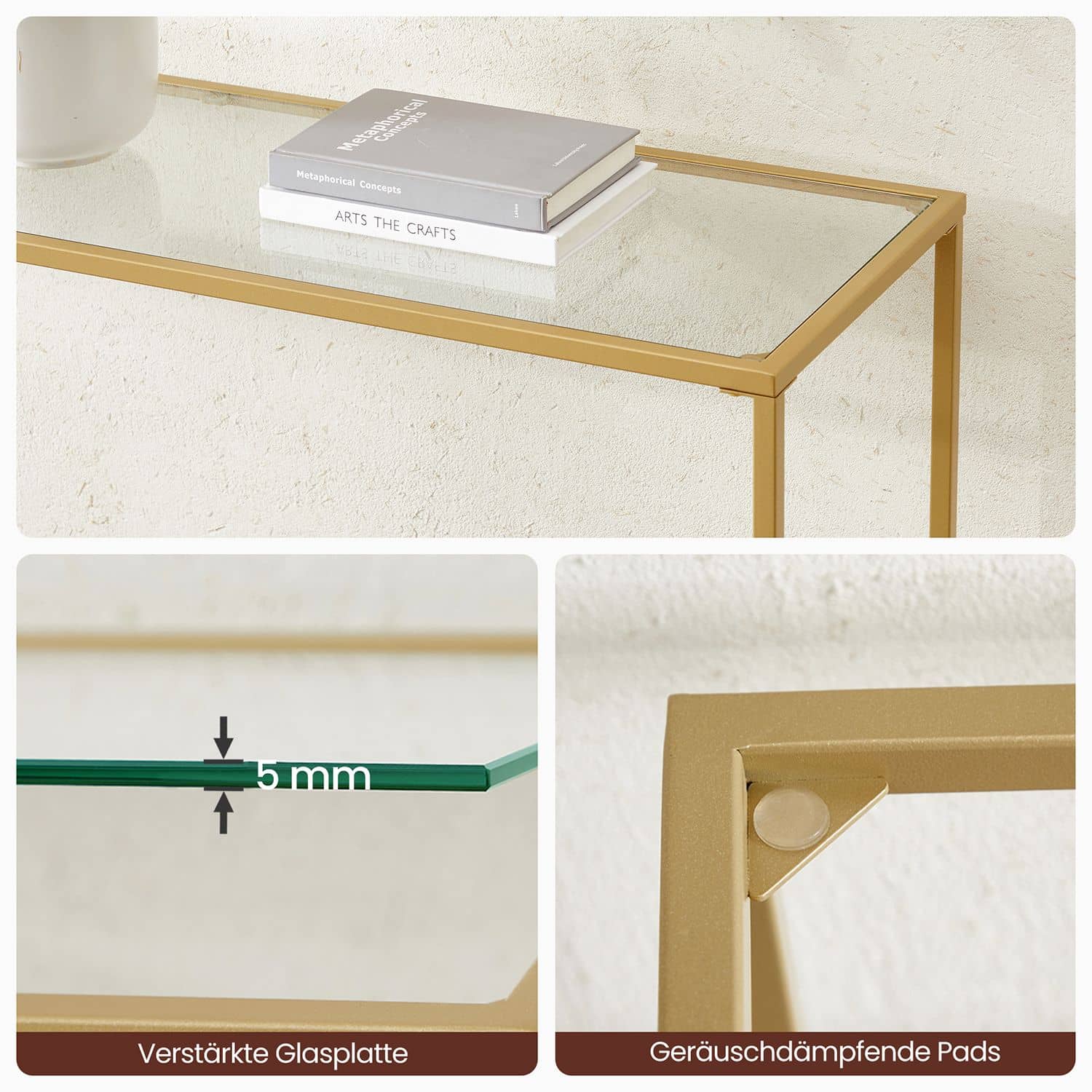 Konsolentisch moderner Sofatisch goldfarben-transparent-LGT036A01 Konsolentisch moderner Sofatisch goldfarben-transparent-LGT036A01