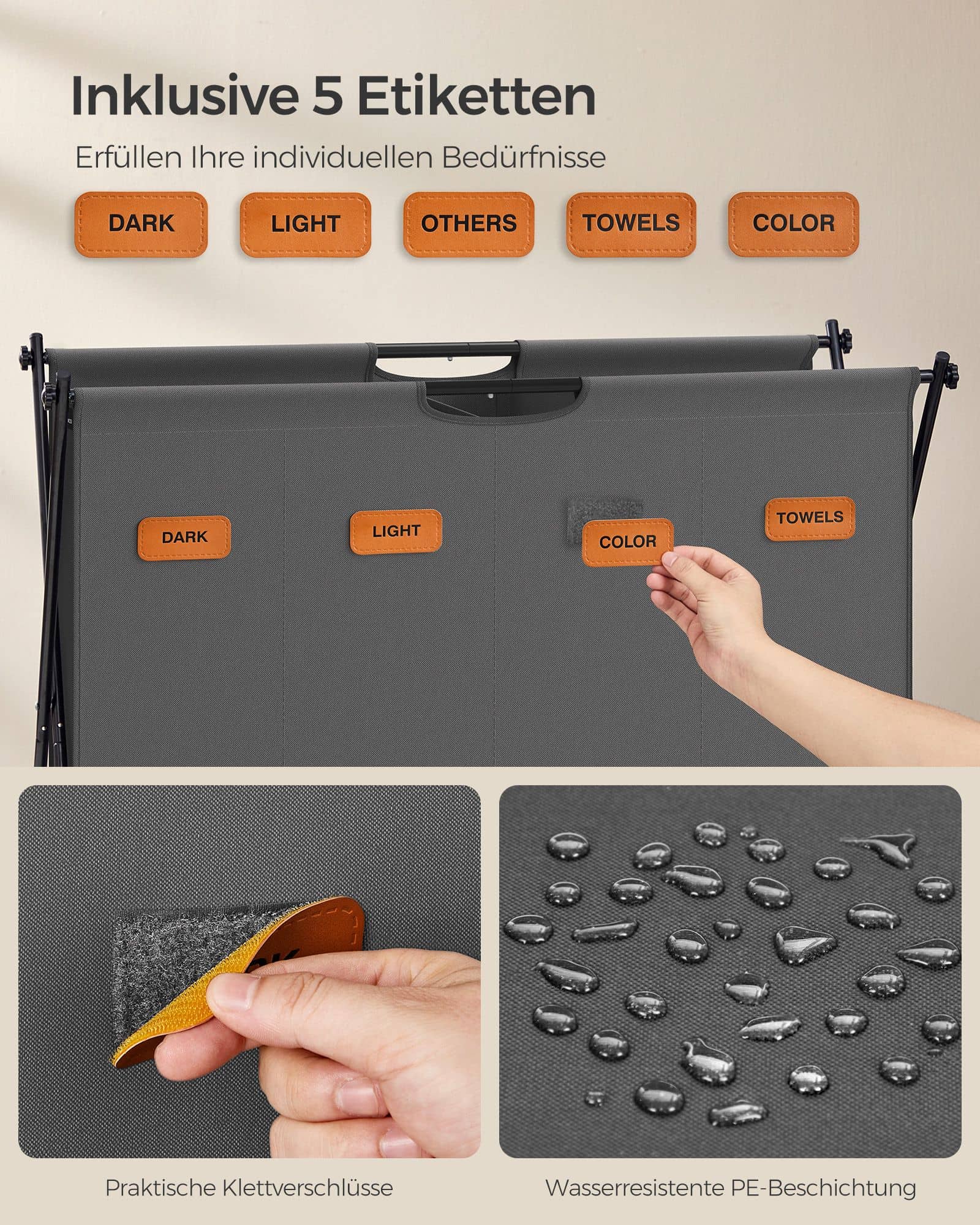 Wäschekorb 155 Liter mit 4 Fächern schiefergrau Wäschekorb 155 Liter mit 4 Fächern schiefergrau