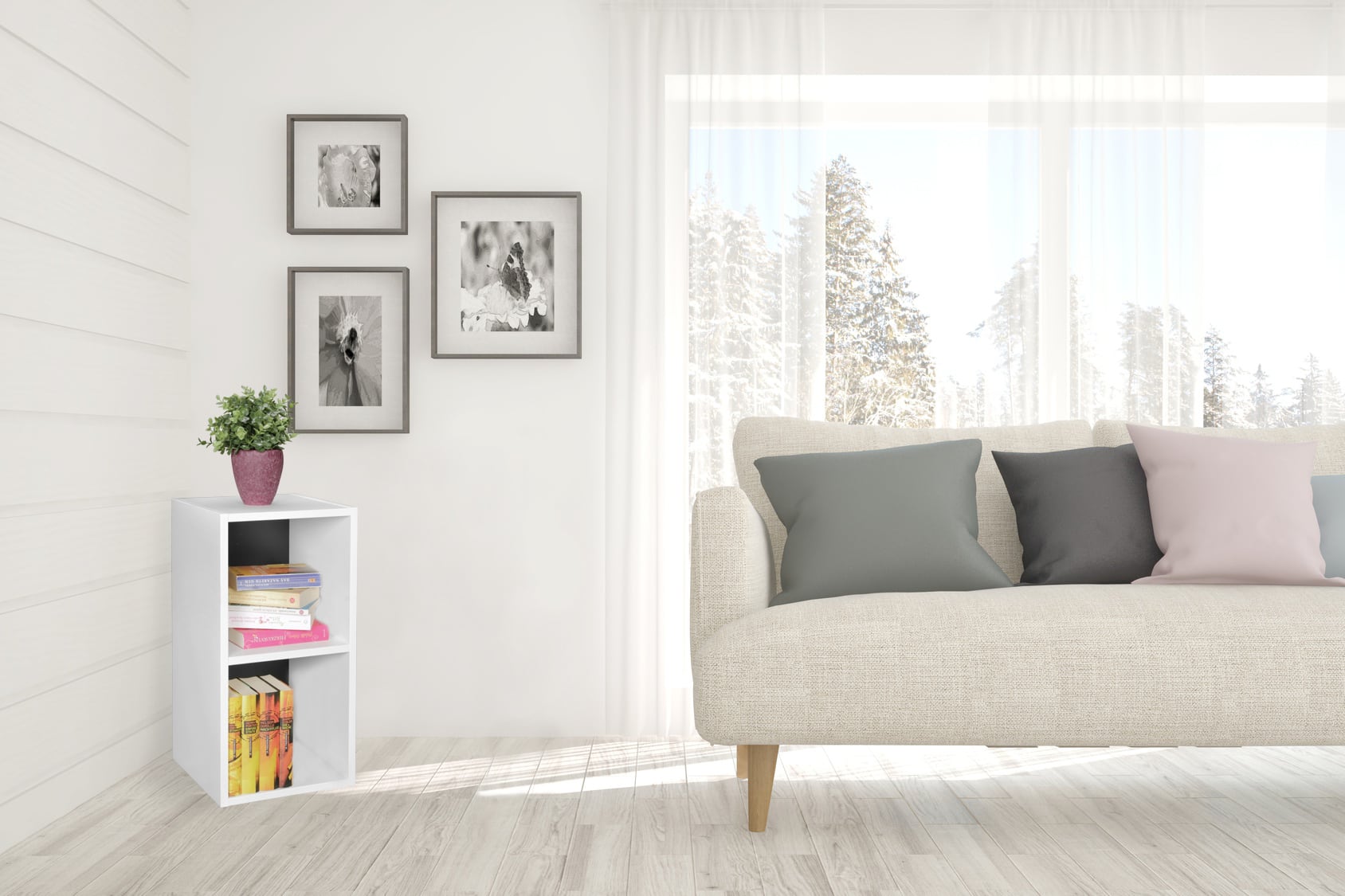 44718-WOHNLING-Standregal-KLARA-weiss-Rueckwand_1 Standregal WL5.178 Holz 30x60x30 cm Modern Weiß Schwarz Regal Klein
