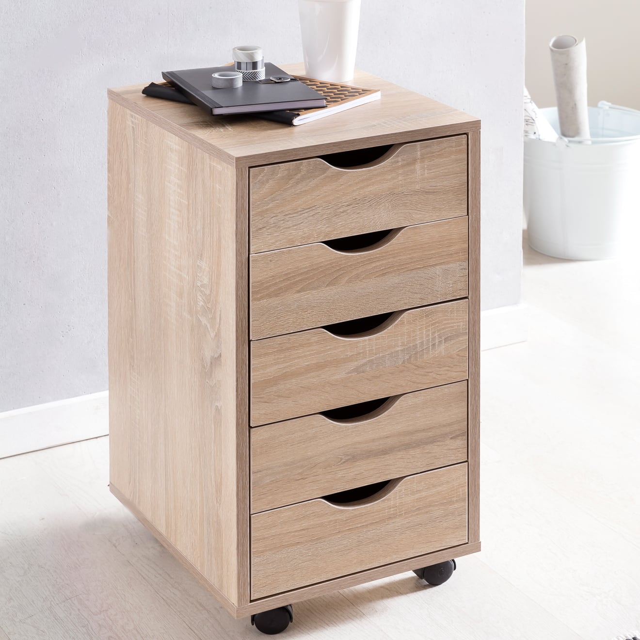 44714-WOHNLING-Rollcontainer-MINA-33-x-68-x-38-cm_7 Rollcontainer 33 x 64 x 38 cm MDF-Holz 5 Schubladen sonoma