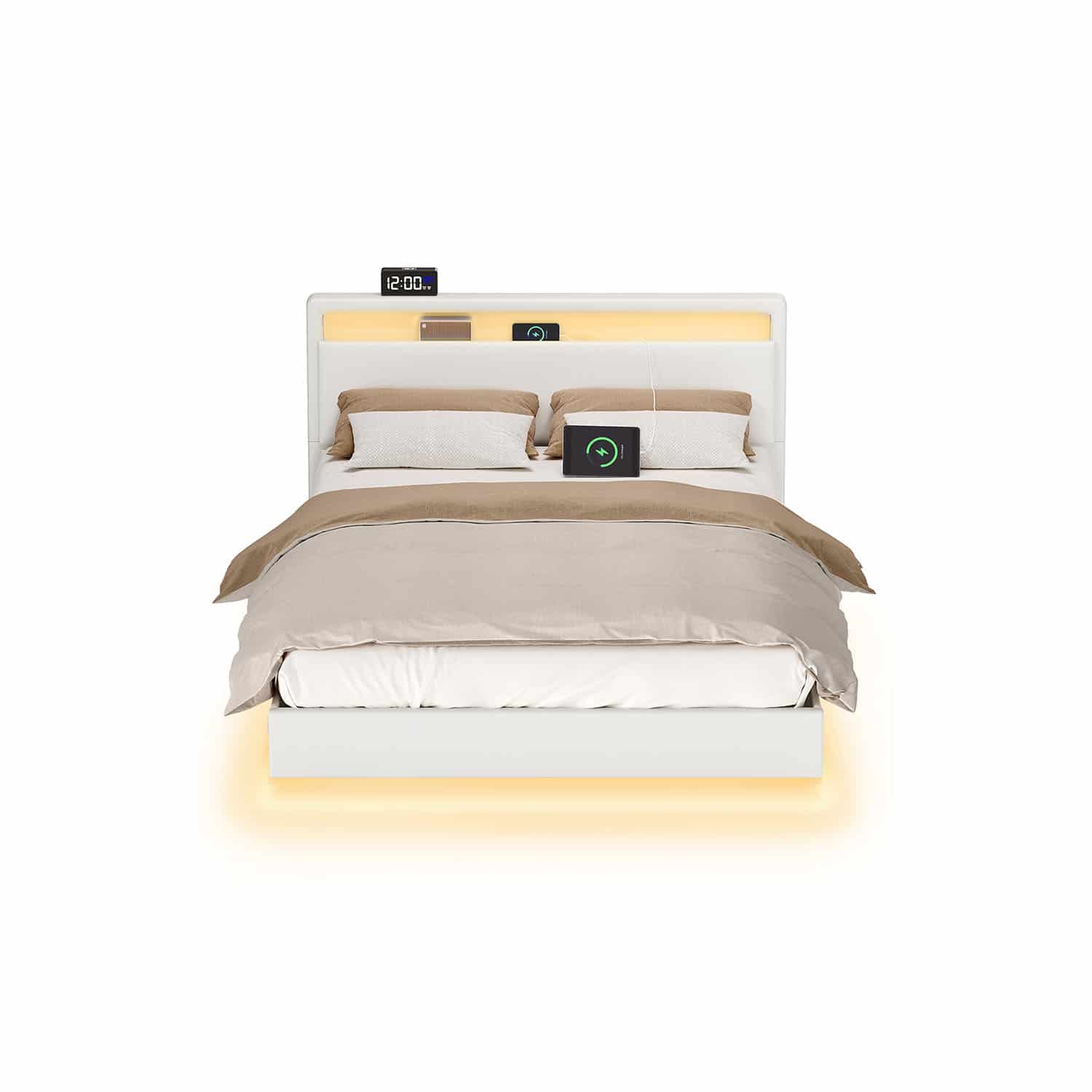 Bettgestell mit LED-Beleuchtung und Ladestation 140 x 200 cm