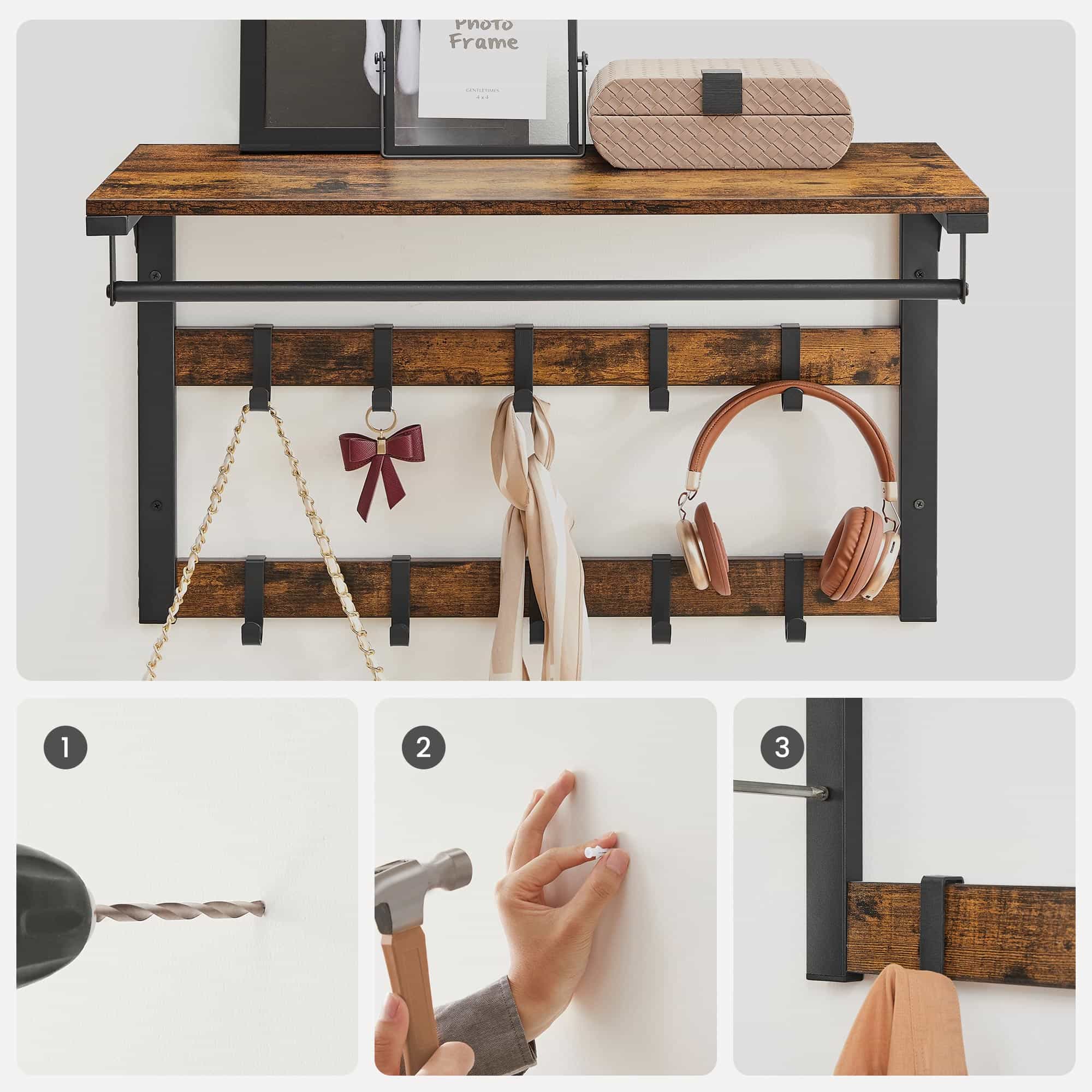 Wandgarderobe mit Ablage Industriestil-B34LCR101B01 Wandgarderobe mit Ablage Industriestil-B34LCR101B01