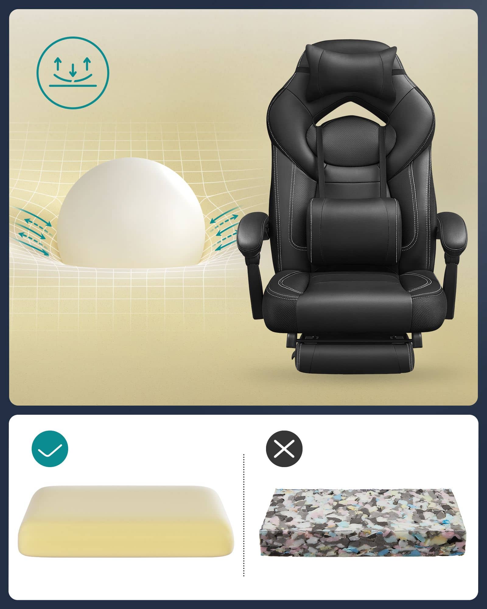 Gamingstuhl mit Fußstütze und Kopfstütze Schwarz-B34OBG077B01 Gamingstuhl mit Fußstütze und Kopfstütze Schwarz-B34OBG077B01