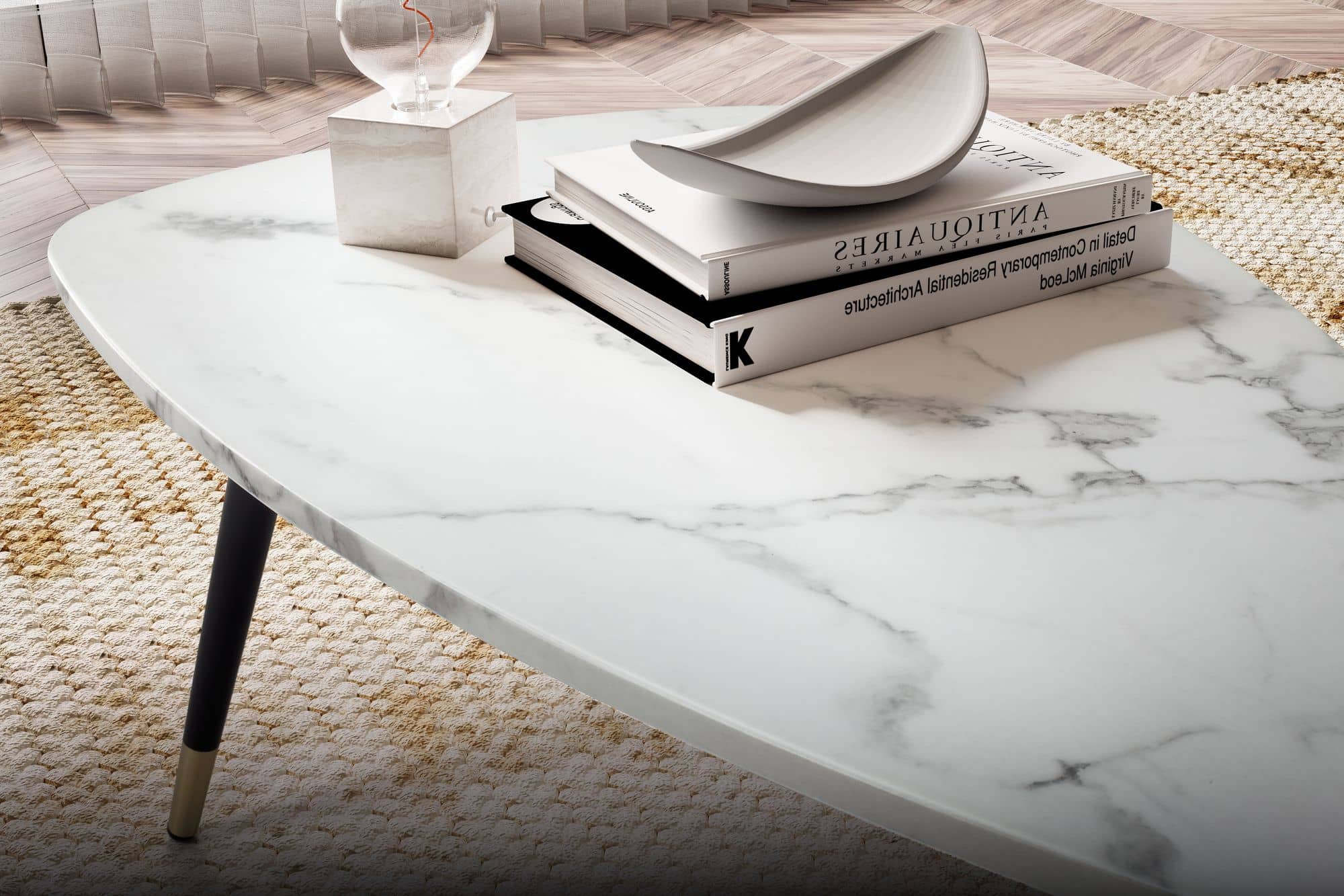 Couchtisch 90x60x41 cm mit Marmor Optik Weiß