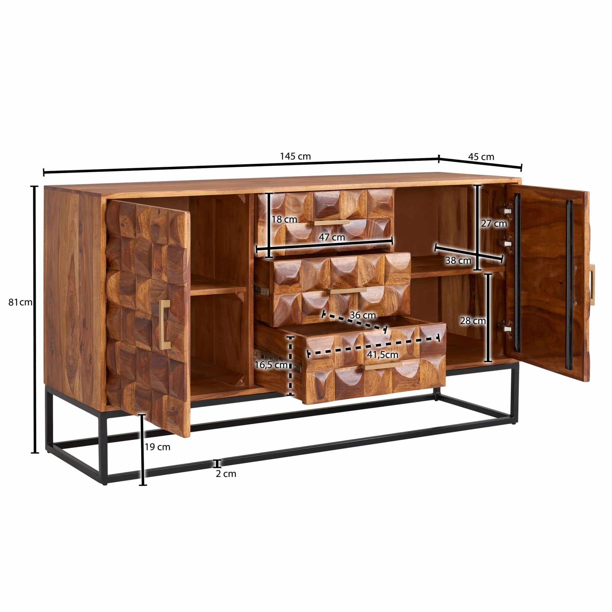 64604-Wohnling-Sideboard-145x80x45-cm-Sheesham-WL6-545-WL6-545 Sideboard 145x81x45 cm Sheesham Massivholz / Metall Anrichte