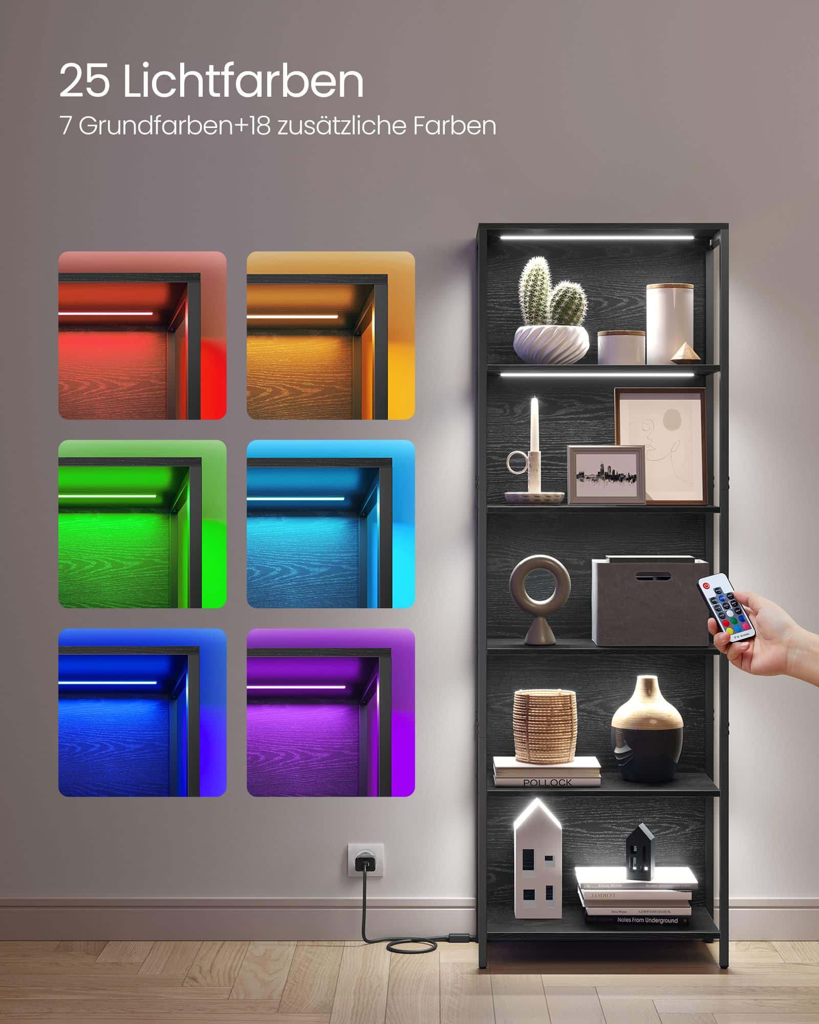 Bücherregal mit 6 Ebenen und Leuchten 30,3 x 60 x 178,6 cm Bücherregal mit 6 Ebenen und Leuchten 30,3 x 60 x 178,6 cm