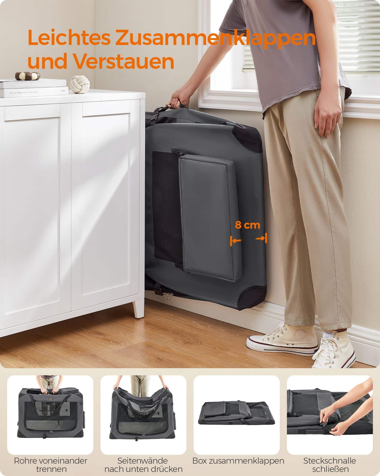 Hundebox faltbar Metallrahmen mit Griffen grau-PDC10G01 Hundebox faltbar Metallrahmen mit Griffen grau-PDC10G01