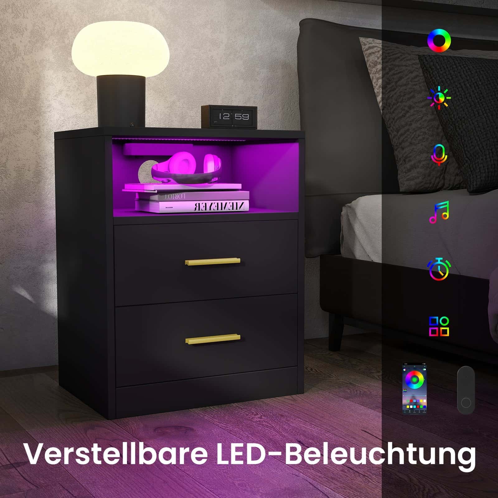 Beistelltisch mit Schubladen, 2er Set, Nachttisch aus Holz