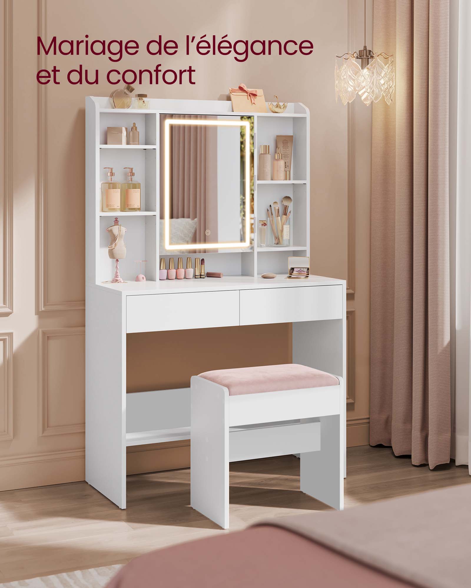 Hocker Schminktisch aus Samt mattweiß-pastellrosa Hocker Schminktisch aus Samt mattweiß-pastellrosa