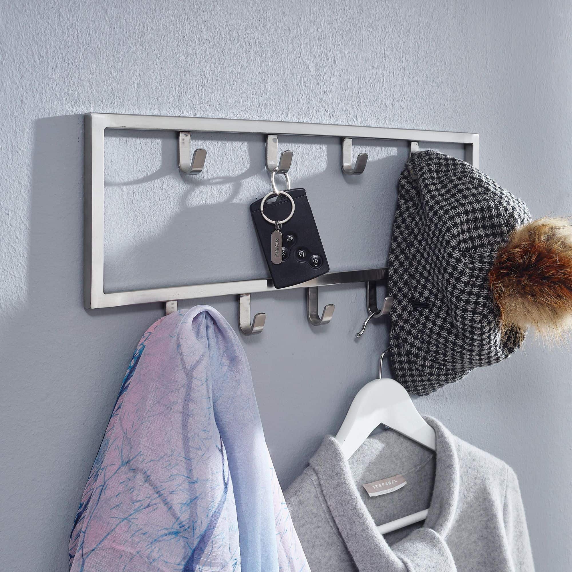 63407-WOHNLING-Garderobe-Stahl-Matt-50x2x20-cm-WL6-446-WL6-446_10 Wandgarderobe Metall Silber 50x20x4 cm Design Flurgarderobe Stahl