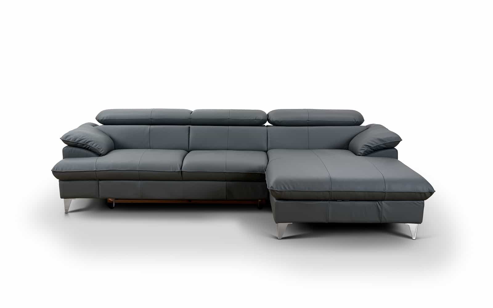 David Ecksofa Echtleder – Schlafsofa mit Bettkasten