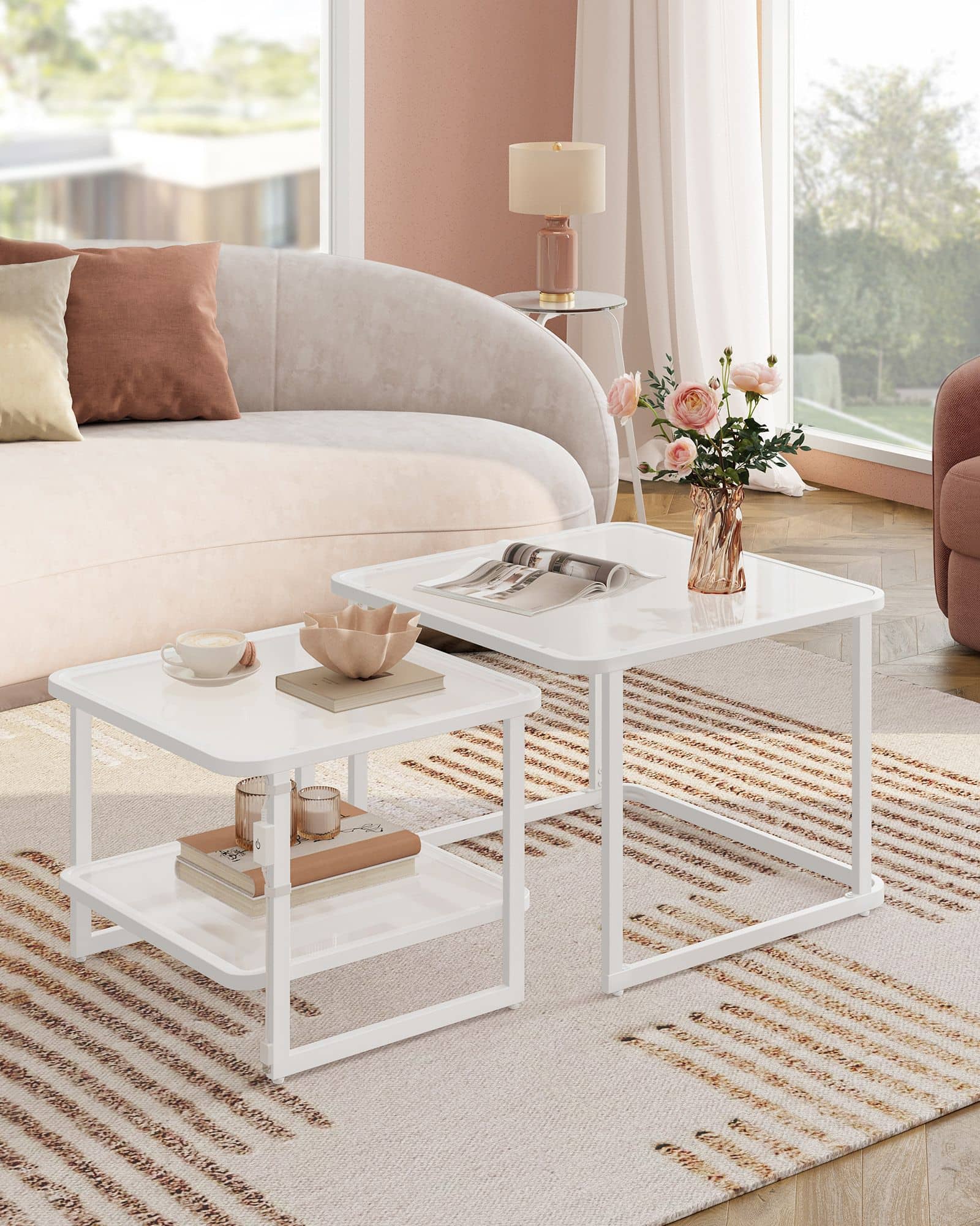 Couchtisch 2er-Set mit LED-Licht wolkenweiß-perlweiß Couchtisch 2er-Set mit LED-Licht wolkenweiß-perlweiß