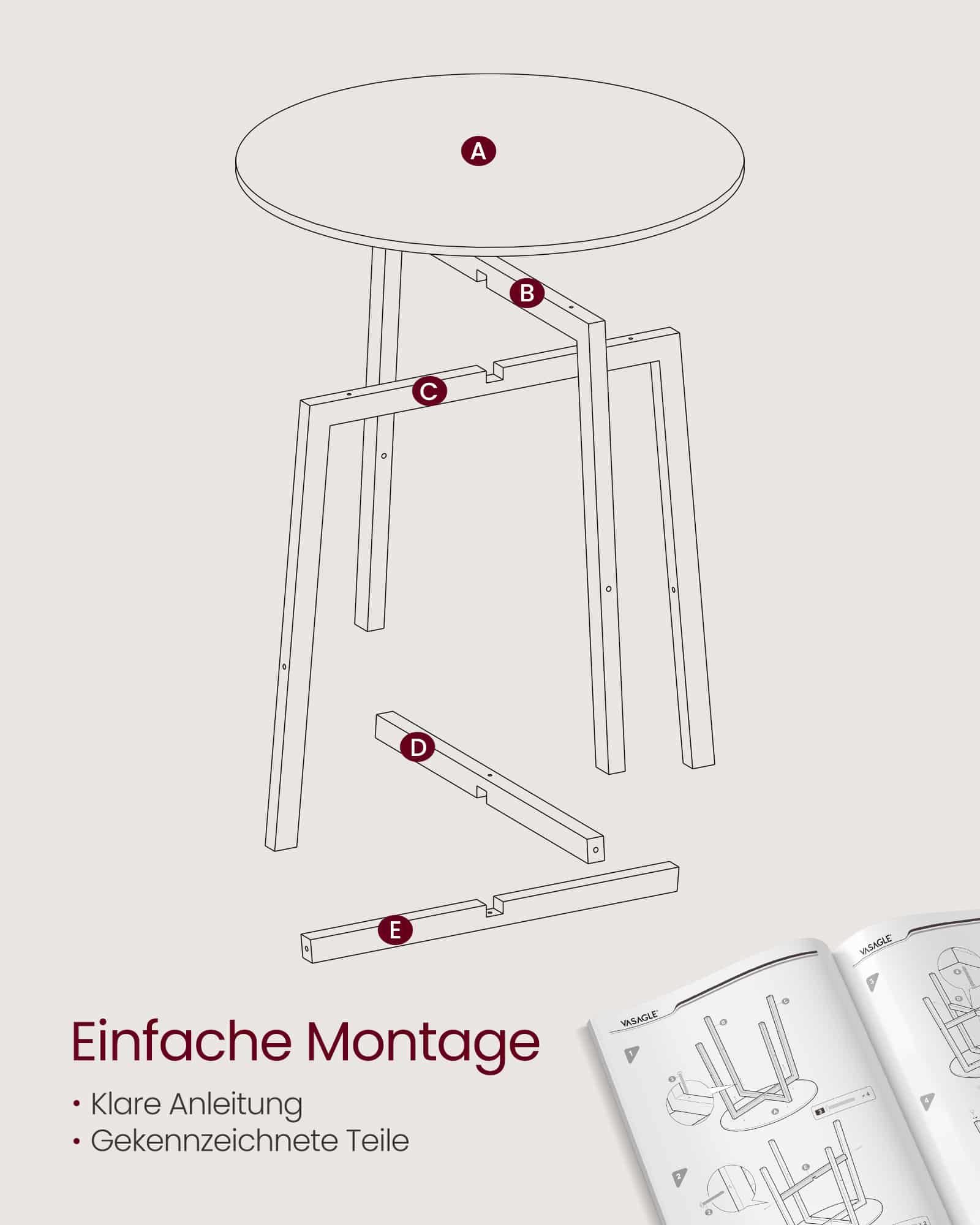 Runder Esstisch klein greige meliert-tintenschwarz Runder Esstisch klein greige meliert-tintenschwarz