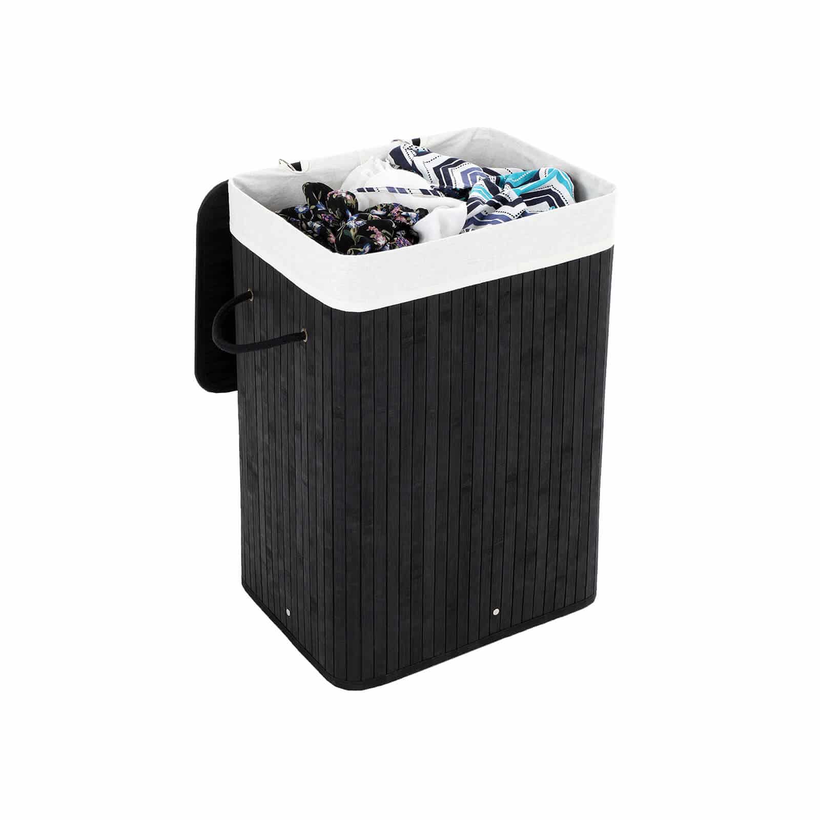 Wäschetonne Bambus 72 L Schwarz
