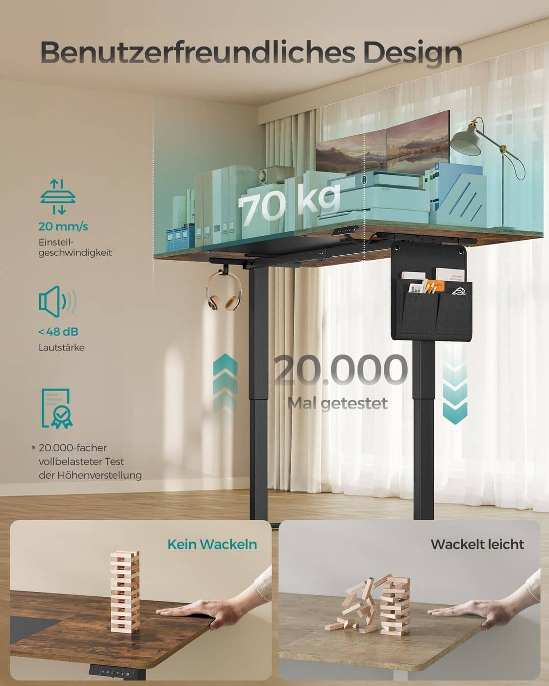 Höhenverstellbarer Schreibtisch elektrisch 180 x 80 cm