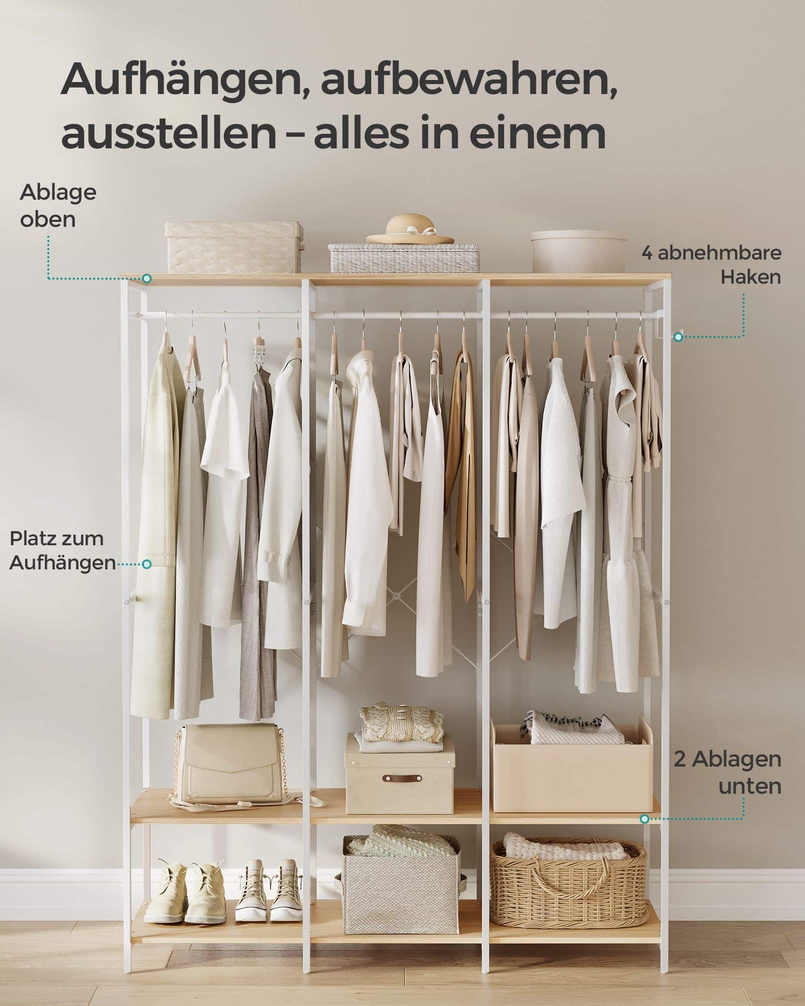 Kleiderschrank offen mit Kleiderstange naturbeige Kleiderschrank offen mit Kleiderstange naturbeige