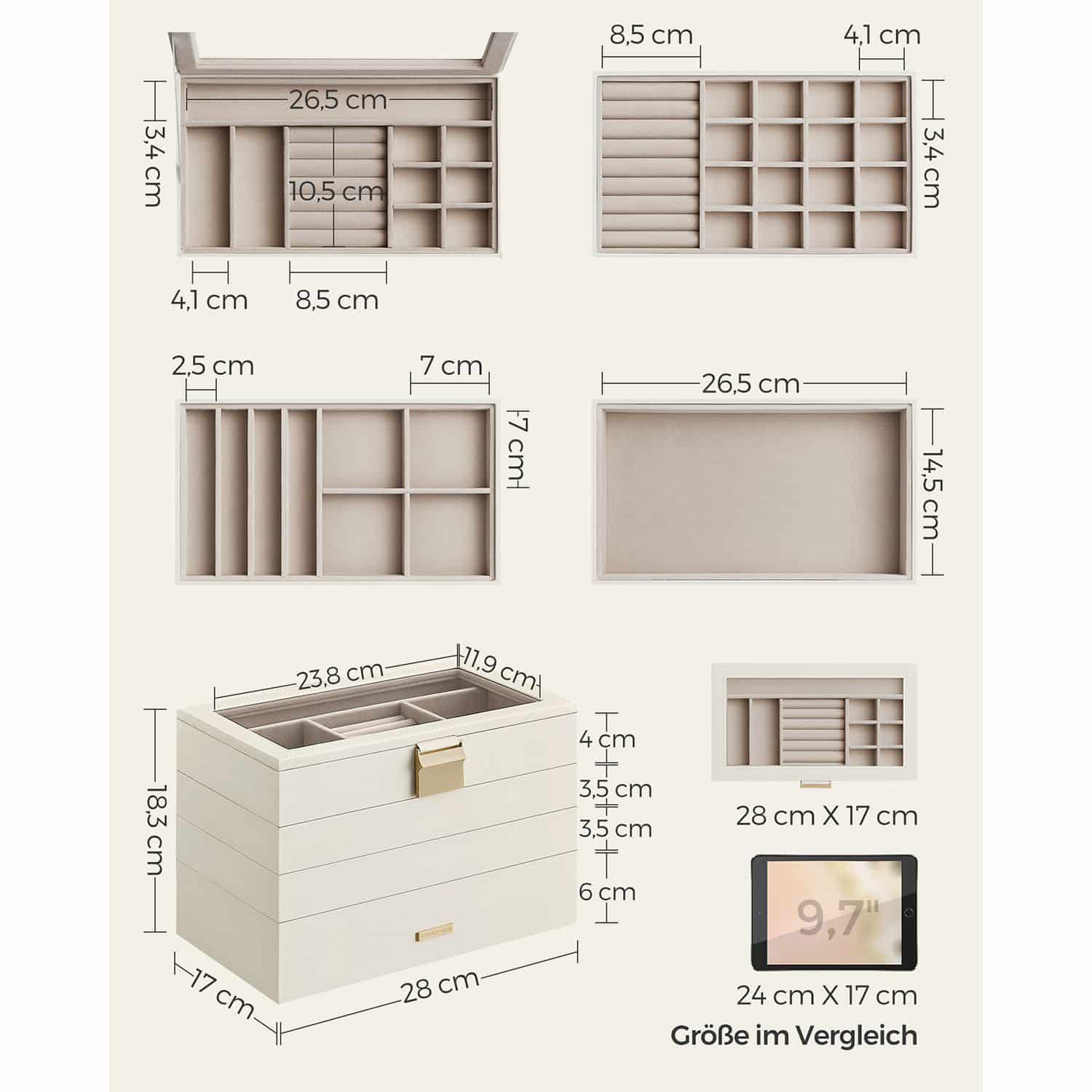 Stapelbares Schmuckkästchen 4 Ebenen-B34JBC164W01 Stapelbares Schmuckkästchen 4 Ebenen-B34JBC164W01