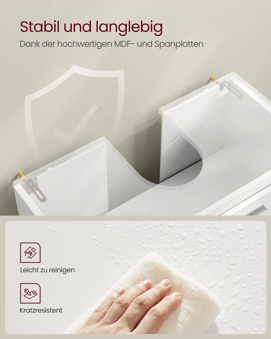 Waschbeckenunterschrank mit Fächern und Füßen Waschbeckenunterschrank mit Fächern und Füßen