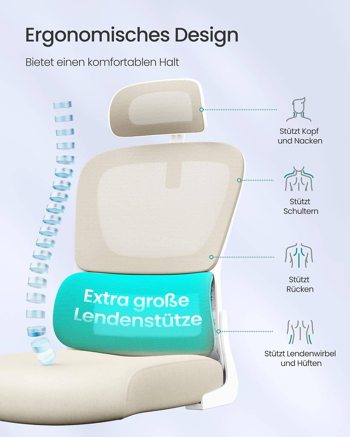 Ergonomischer Bürostuhl mit Netzgewebe und klappbaren Armlehnen