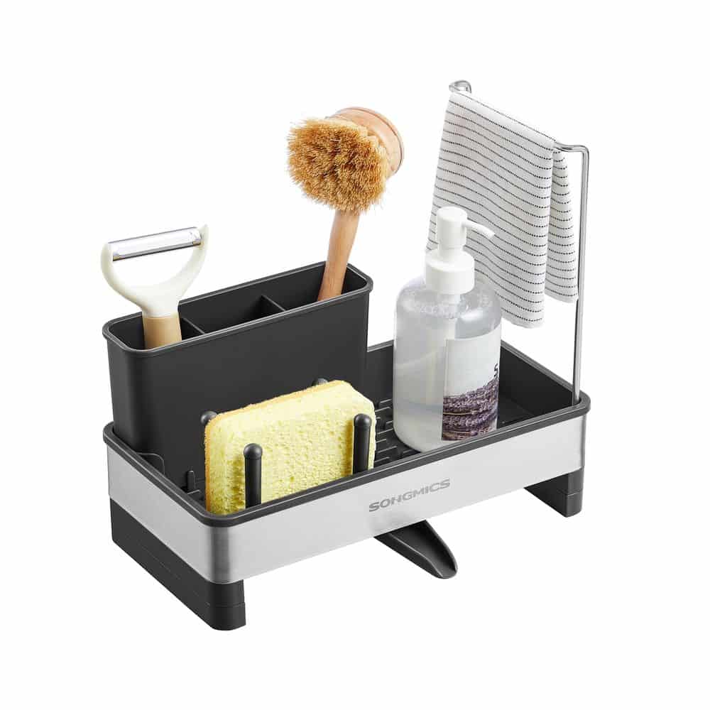 Spülbecken Organizer mit Halter für Schwämme und Bürsten tintenschwarz-silbern