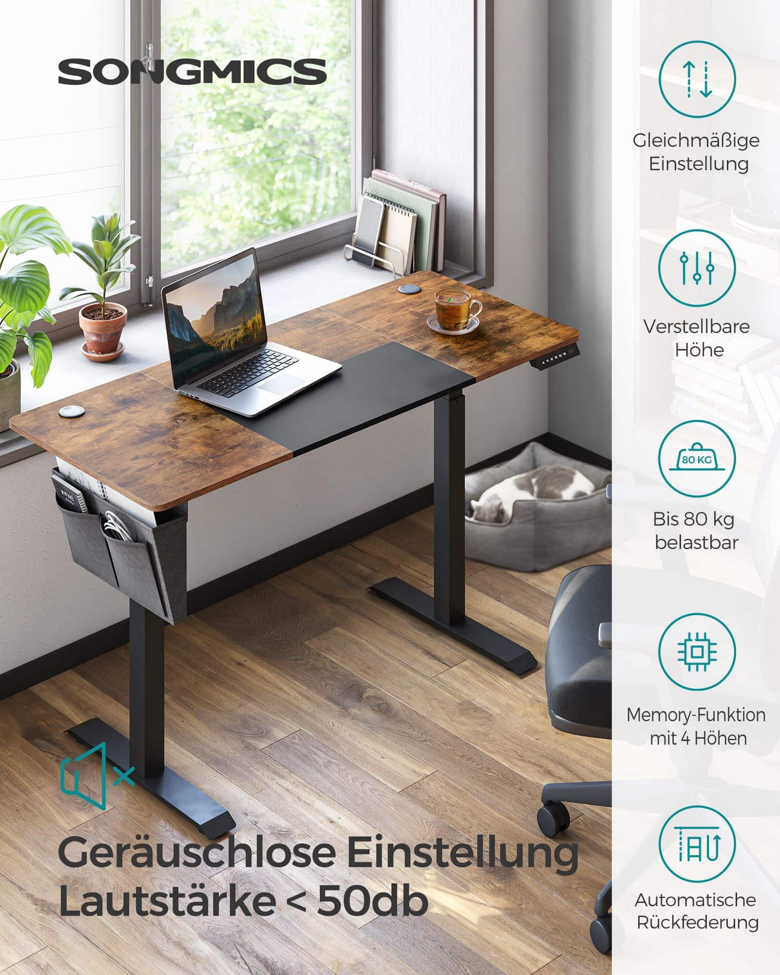 Höhenverstellbarer Schreibtisch vintagebraun-schwarz-B34LSD016X01 Höhenverstellbarer Schreibtisch vintagebraun-schwarz-B34LSD016X01