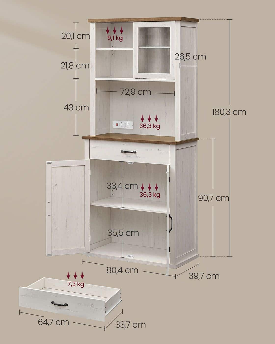 Vintage-Sideboard in Weiß mit Beleuchtung Vintage-Sideboard in Weiß mit Beleuchtung