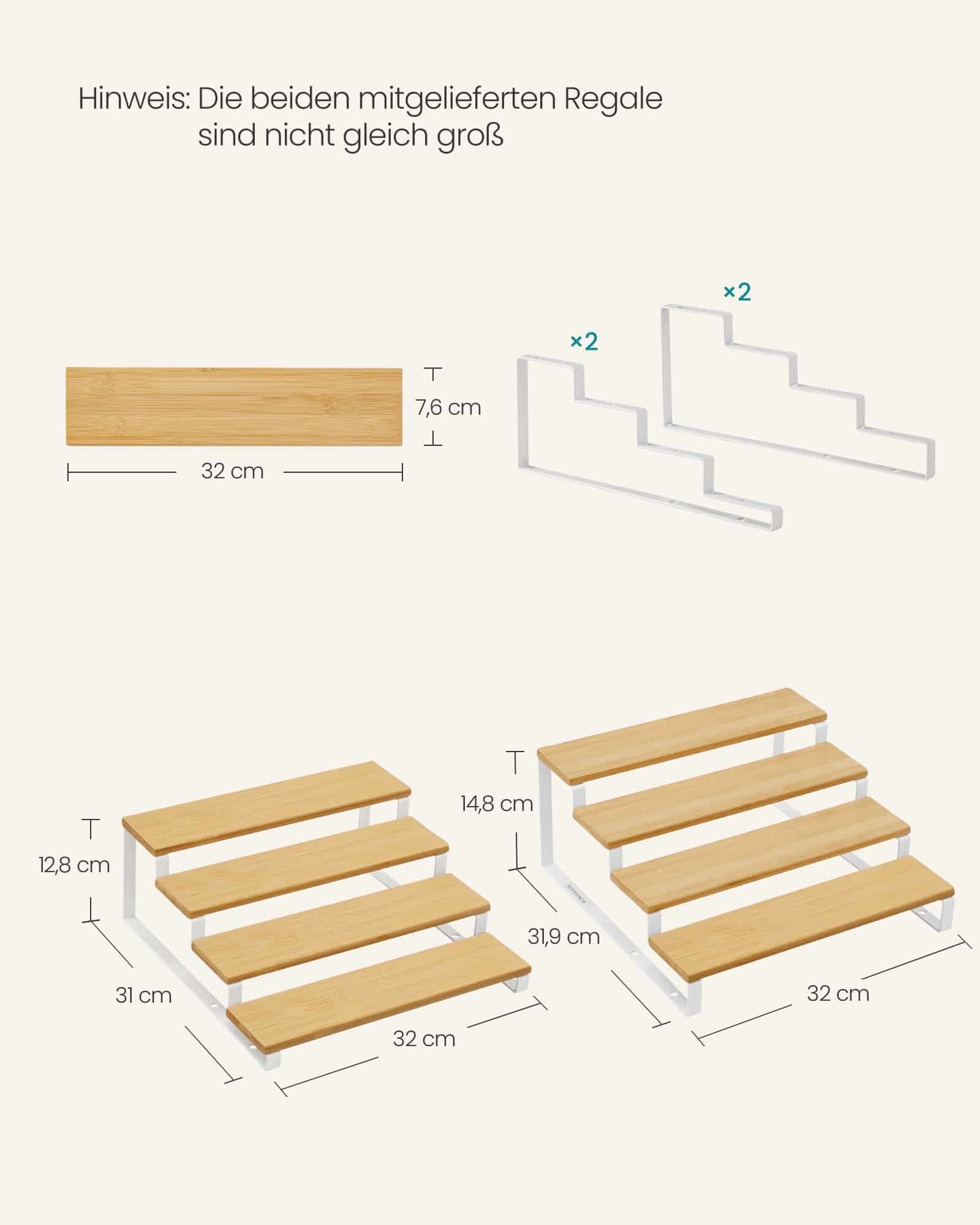 Gewürzregale 2er Set je 4 Ablagen naturbeige-wolkenweiß Gewürzregale 2er Set je 4 Ablagen naturbeige-wolkenweiß