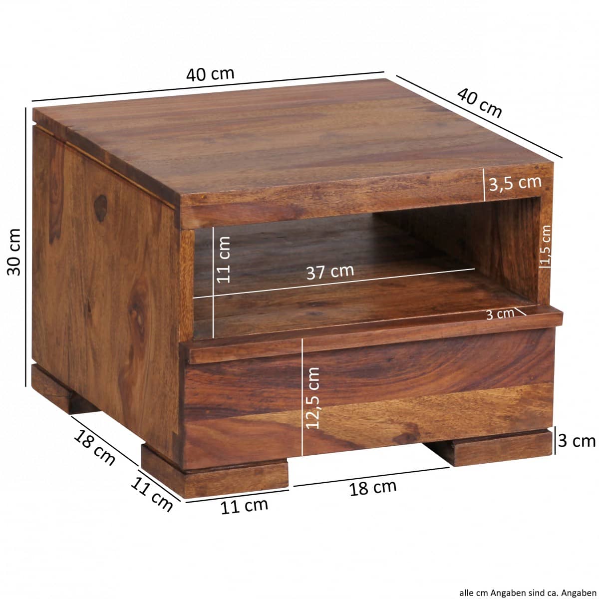 38521-Wohnling-Sheesham-Nachtkonsole-40-x-45-cm-WL1 Nachttisch MUMBAI Massiv-Holz Sheesham Nacht-Kommode 30 cm 1 Schublade Ablage Nachtschrank Landhaus-Stil Echt-Holz