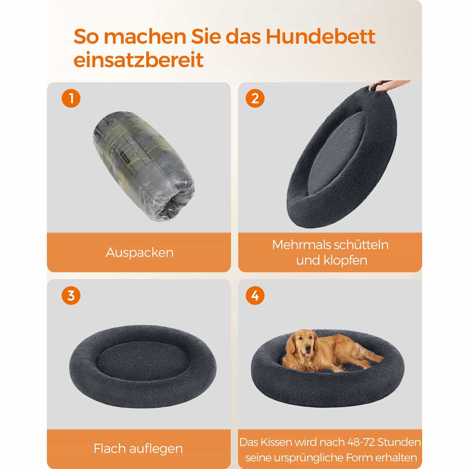 Flauschiges Hundebett Ø 120 cm dunkelgrau-PGW043G02 Flauschiges Hundebett Ø 120 cm dunkelgrau-PGW043G02
