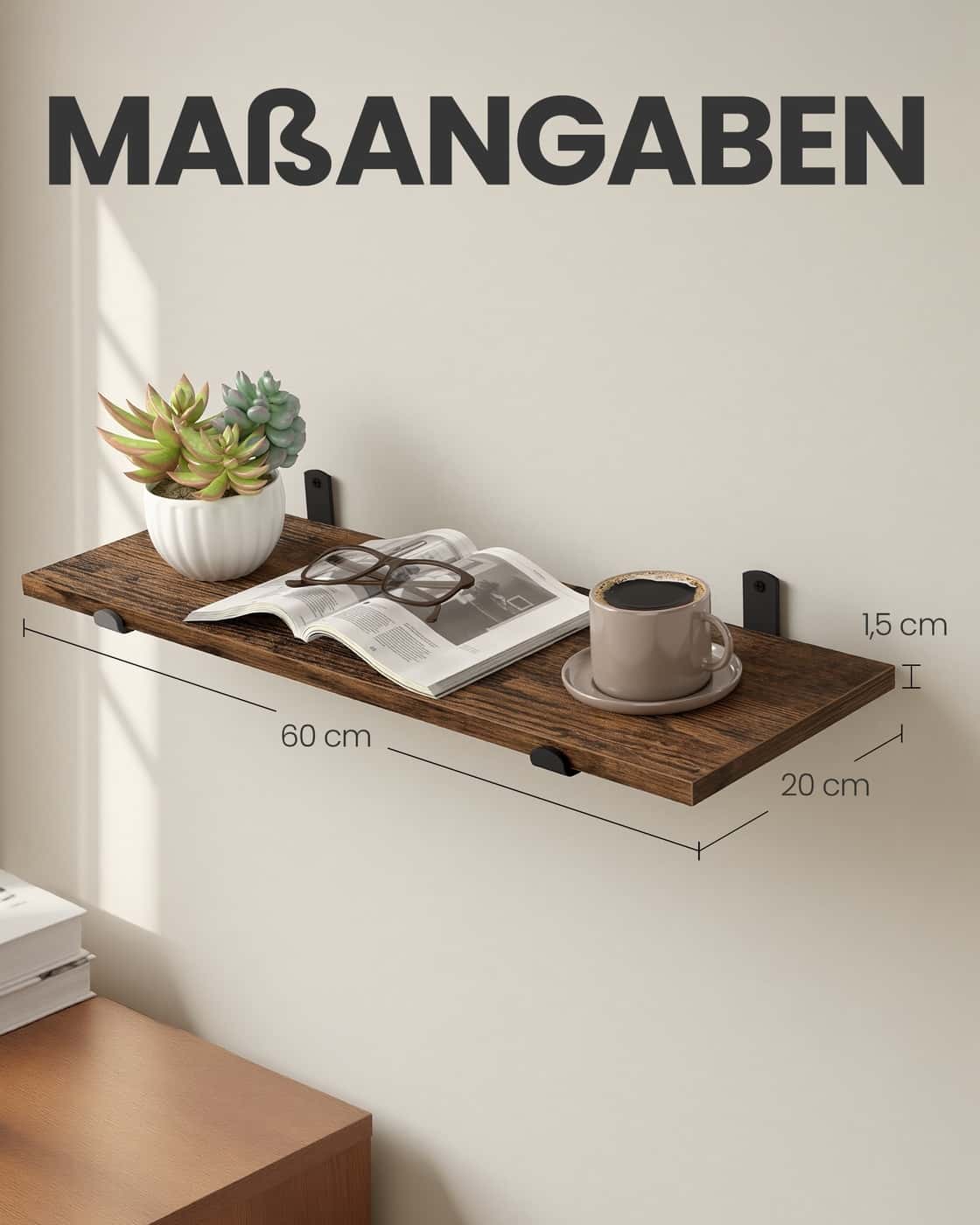 Wandregal 20 x 60 x 7 cm bis zu 10 kg belastbar vintagebraun-Mattschwarz Wandregal 20 x 60 x 7 cm bis zu 10 kg belastbar vintagebraun-Mattschwarz
