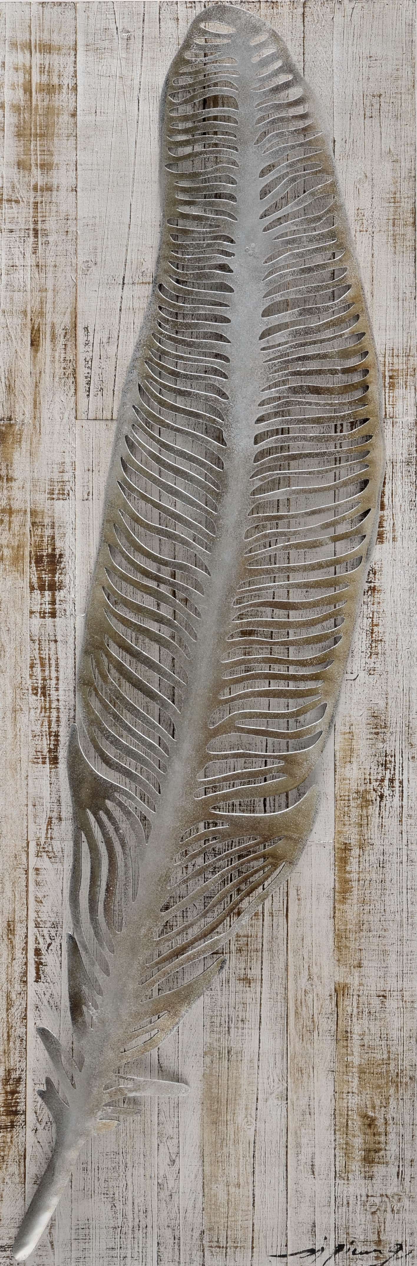 Metall Wandbild Feder 40cm x 120cm