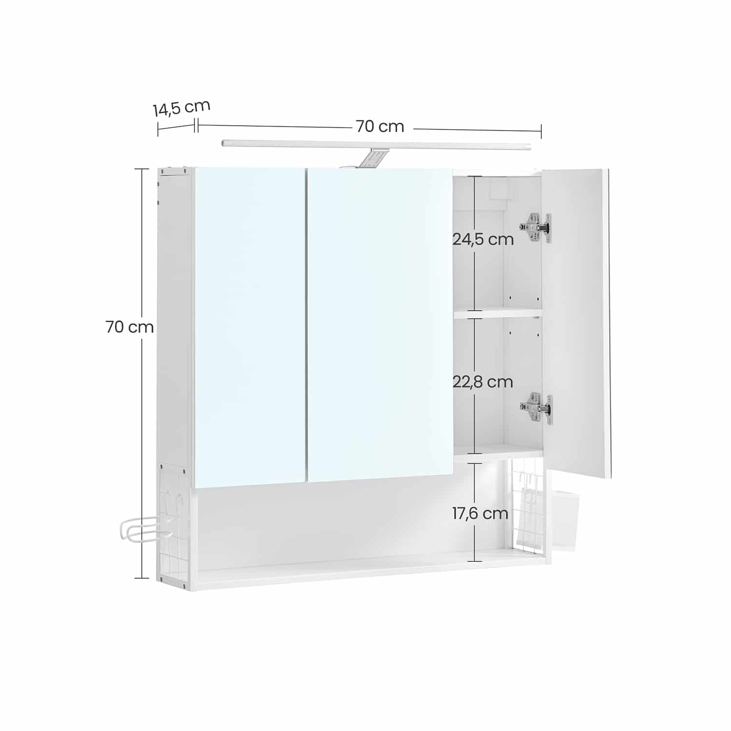 Spiegelschrank Bad 3-türig mit Beleuchtung und höhenverstellbarer Ablage-B34BBK124W14 Spiegelschrank Bad 3-türig mit Beleuchtung und höhenverstellbarer Ablage-B34BBK124W14