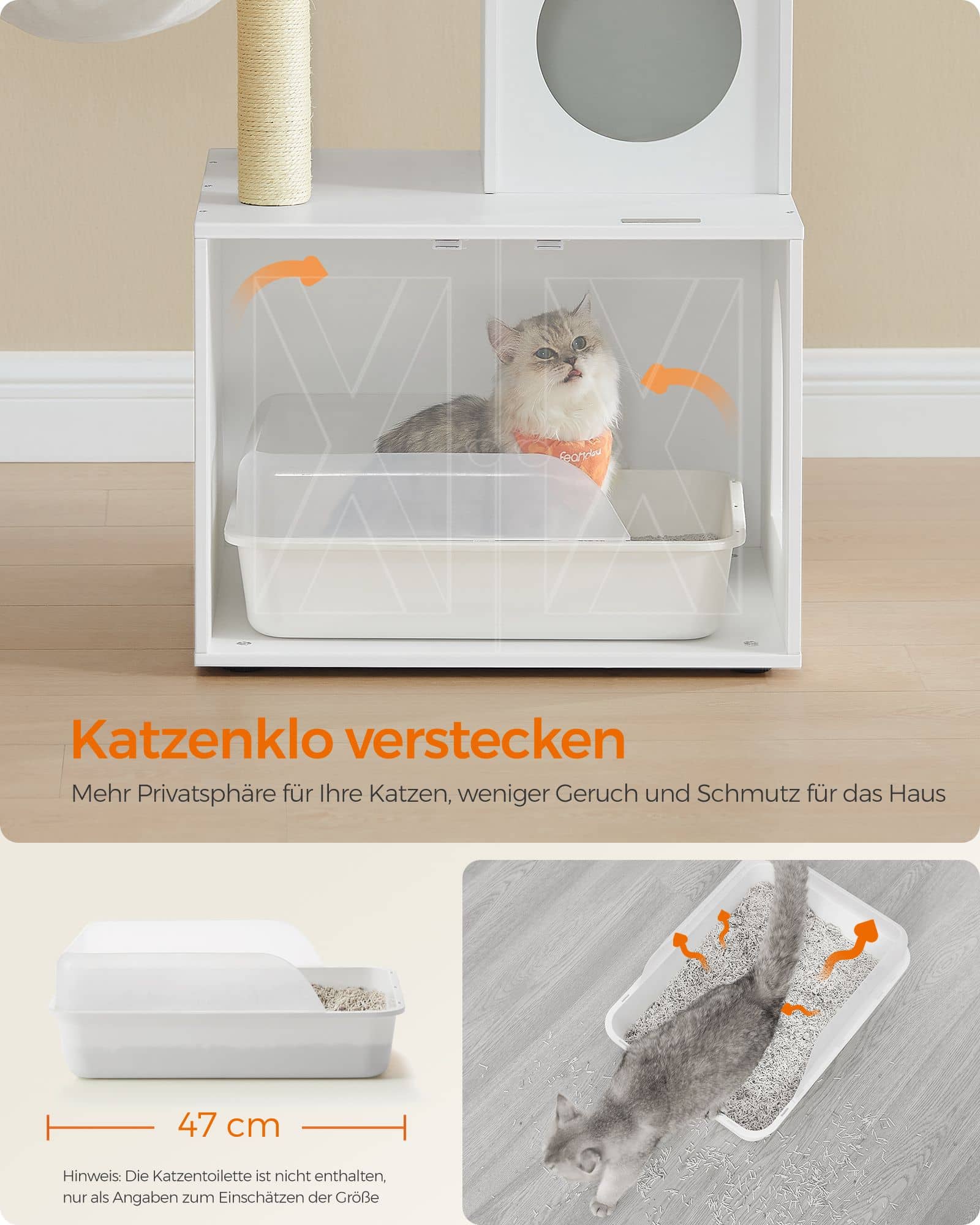 Kratzbaum mit Katzenklo-Schrank 151 cm hoch Kratzbaum mit Katzenklo-Schrank 151 cm hoch