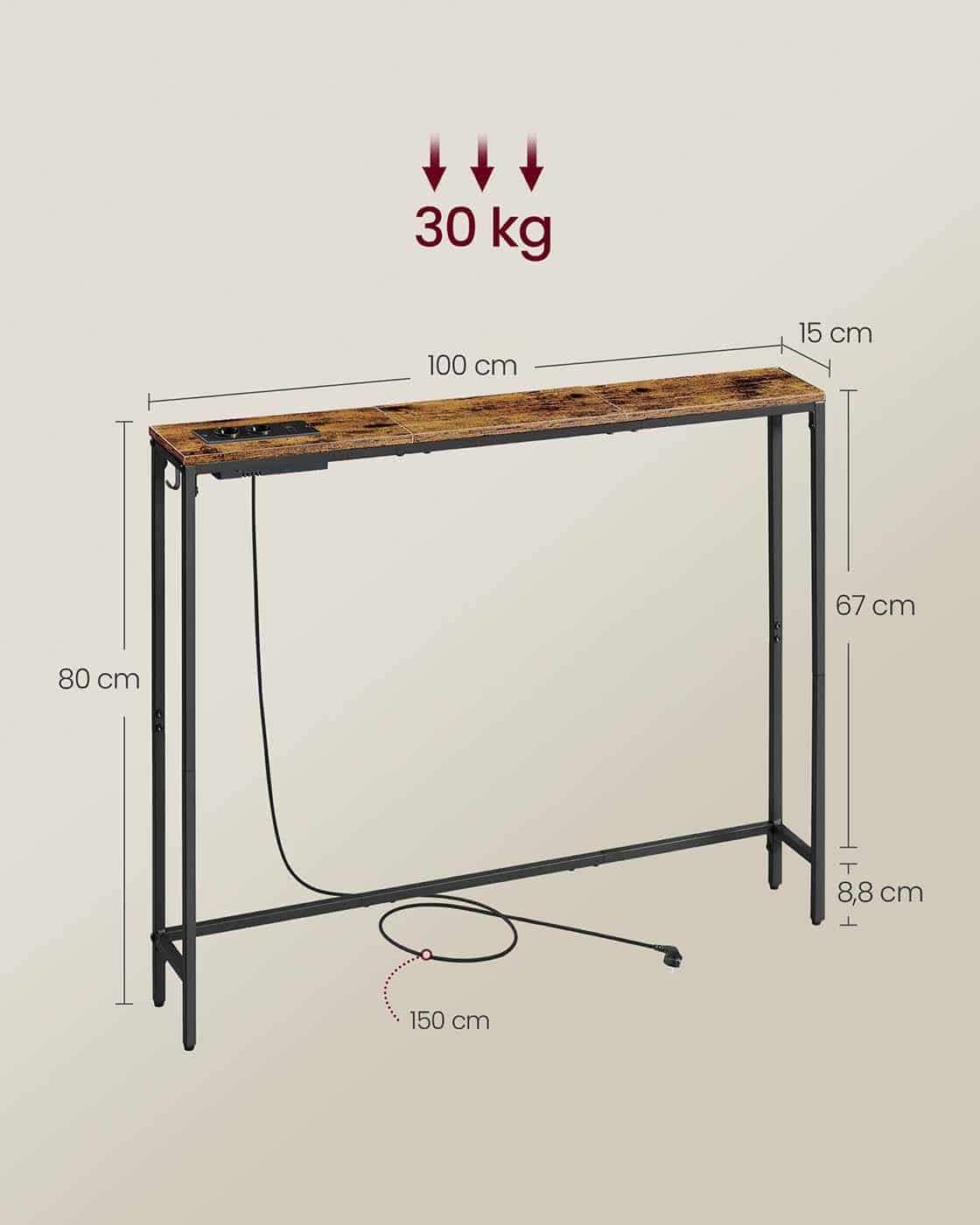 Schmaler Konsolentisch mit Ladestation und Haken Schmaler Konsolentisch mit Ladestation und Haken