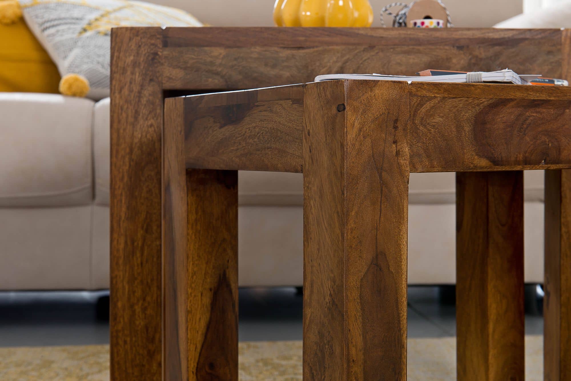 31317-WOHNLING-3er-Set-Satztisch-MUMBAI-Massiv-Ho_4 3er Set Satztisch Massiv-Holz Sheesham Wohnzimmer-Tisch Landhaus-Stil Beistelltisch dunkel-braun Naturholz