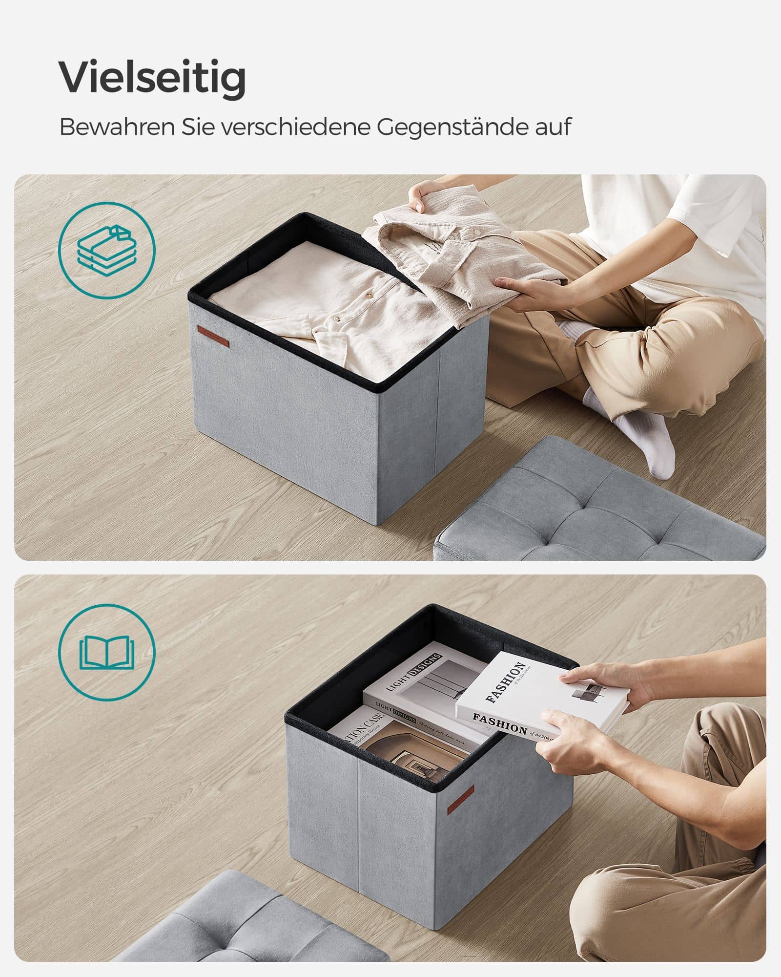 Sitzbank mit Stauraum aus Samt mit Deckel taubengrau Sitzbank mit Stauraum aus Samt mit Deckel taubengrau