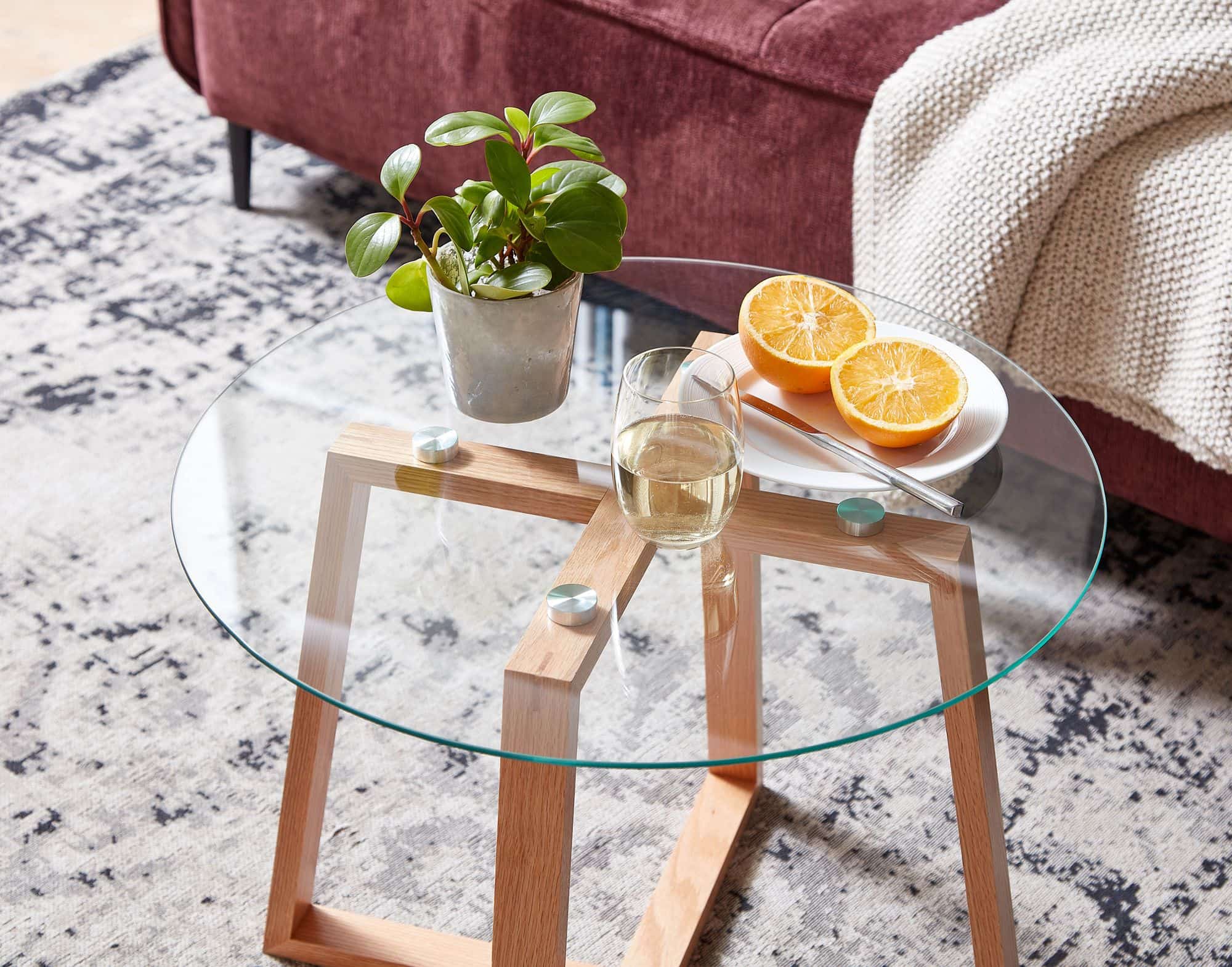 64442-Wohnling-Couchtisch-mit-Glasplatte-rund-58x46-5-cm-WL6-494-WL6-494_4 Couchtisch 58x58x47 cm Sofatisch Eiche Massivholz / Glas Rund