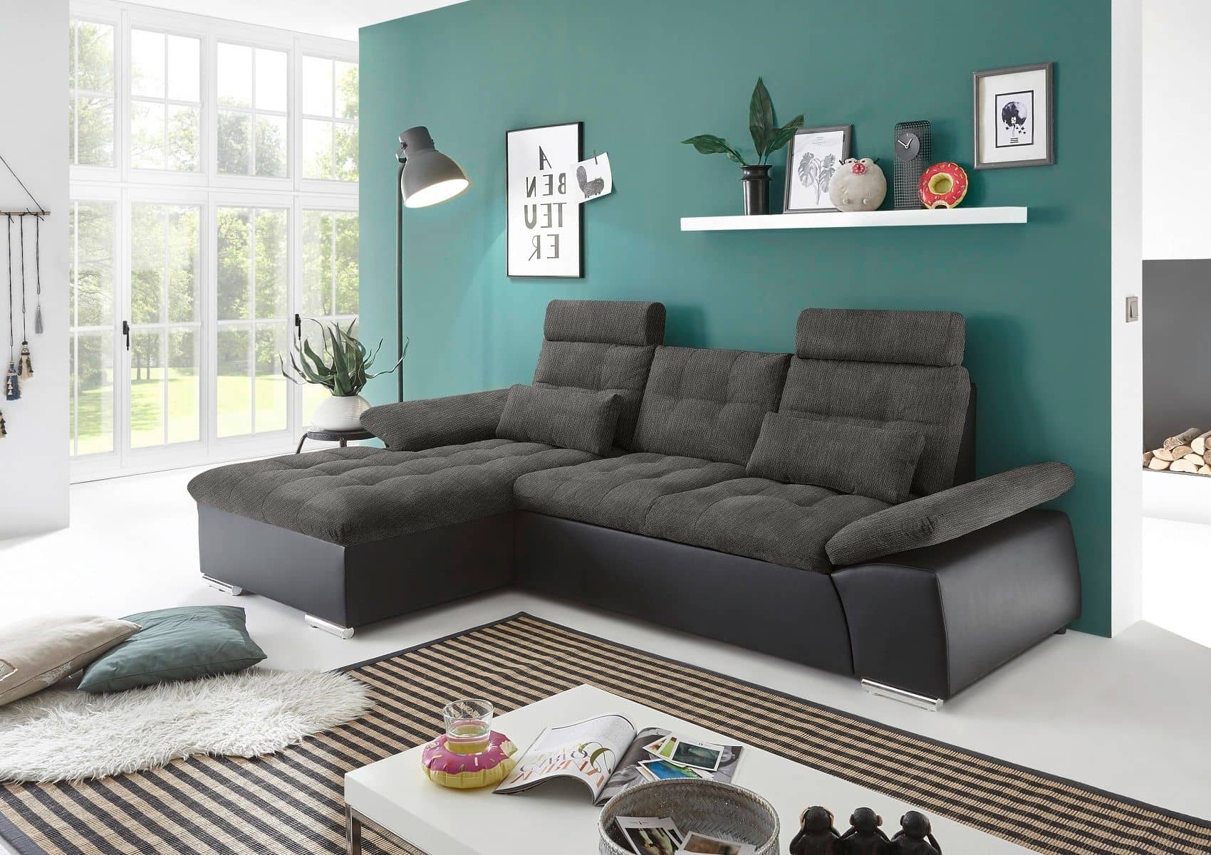 Ecksofa Jakarta Schwarz | Lawa – Modernes Sofa mit Schlaffunktion & verstellbaren Armlehnen