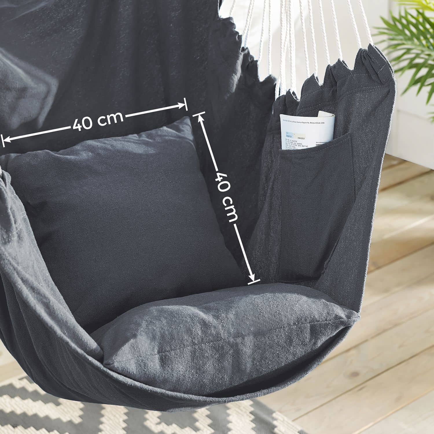 Hängesessel mit 2 Kissen und Metallkette dunkelgrau Hängesessel mit 2 Kissen und Metallkette dunkelgrau