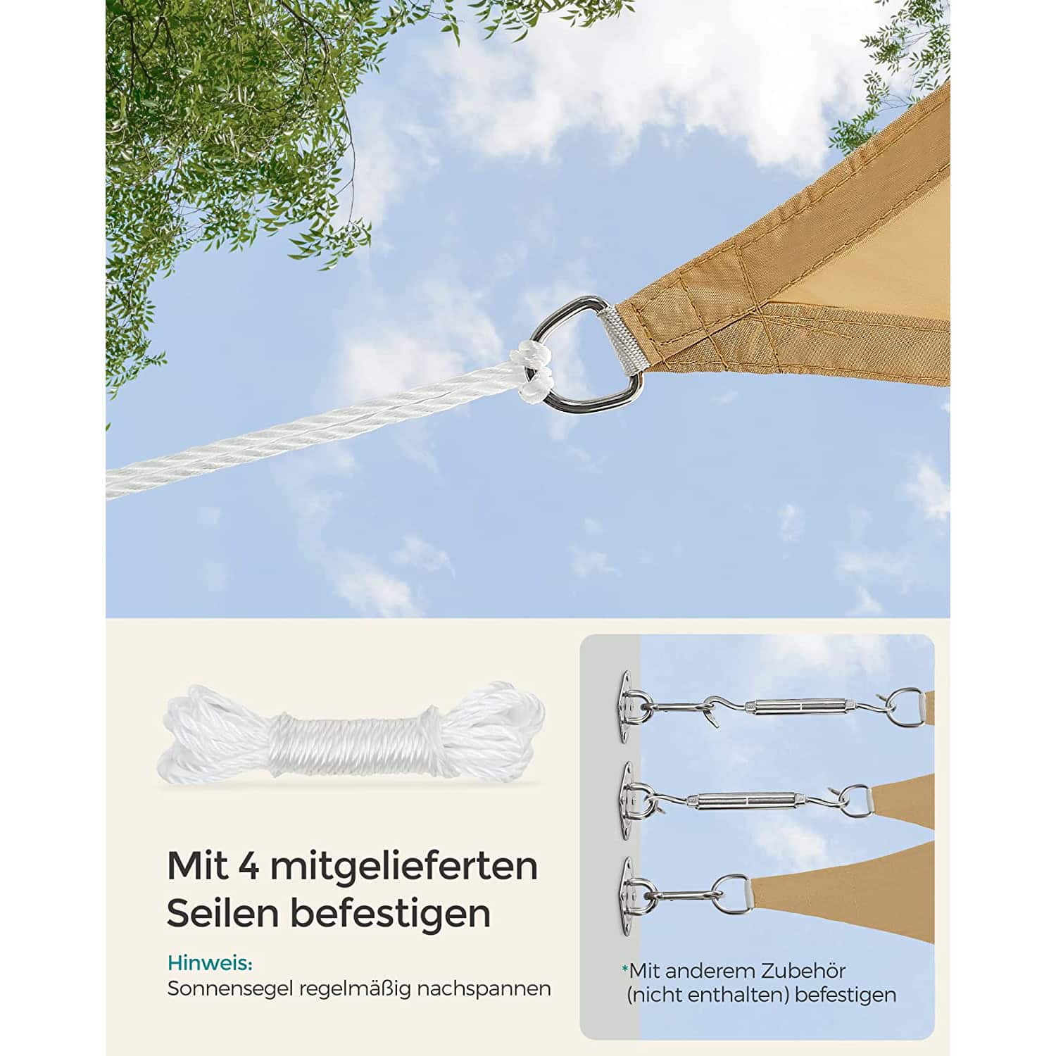 Sonnensegel 2 x 3 m rechteckig sandgelb Sonnensegel 2 x 3 m rechteckig sandgelb