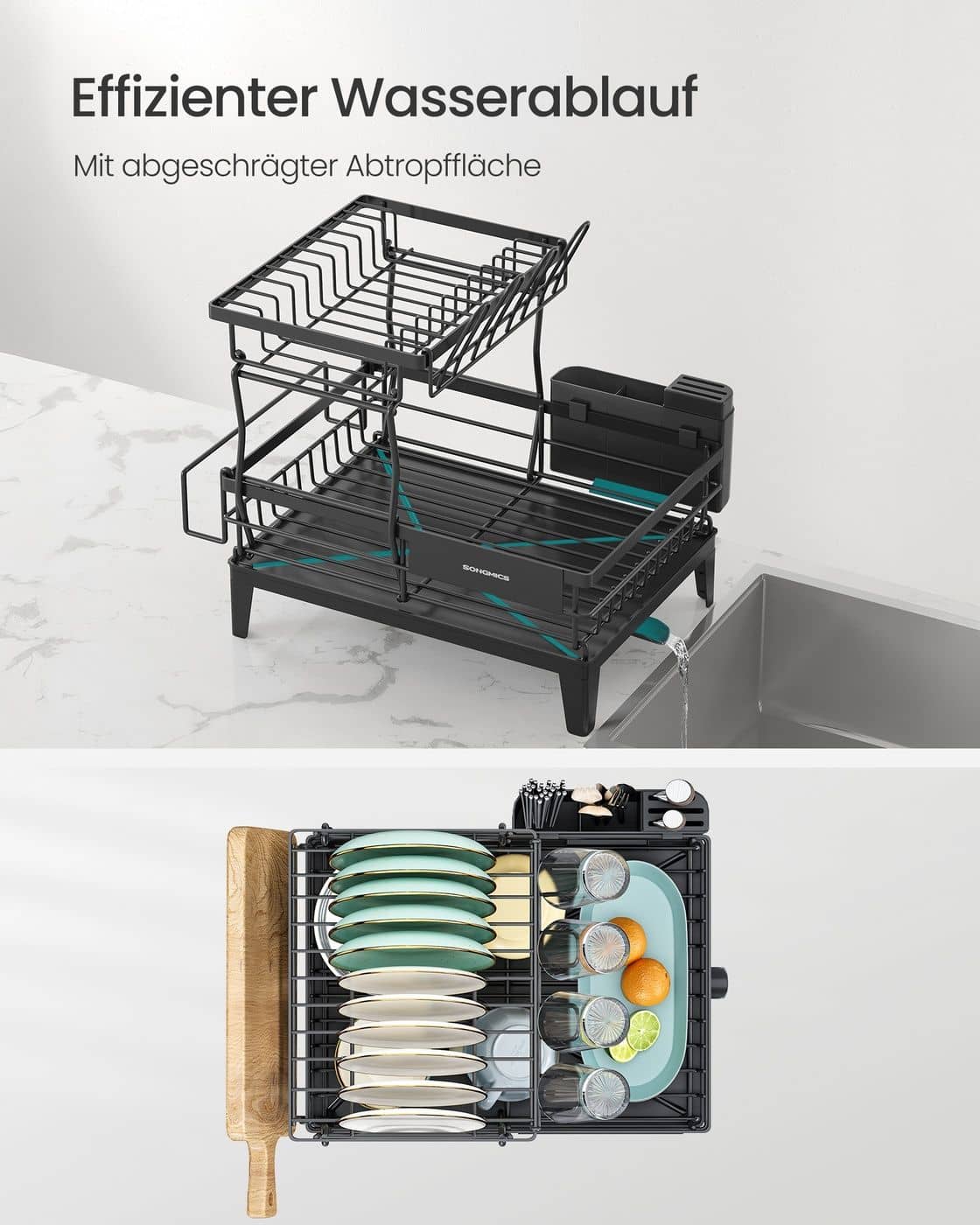 Geschirrabtropfständer mit zwei Ebenen für