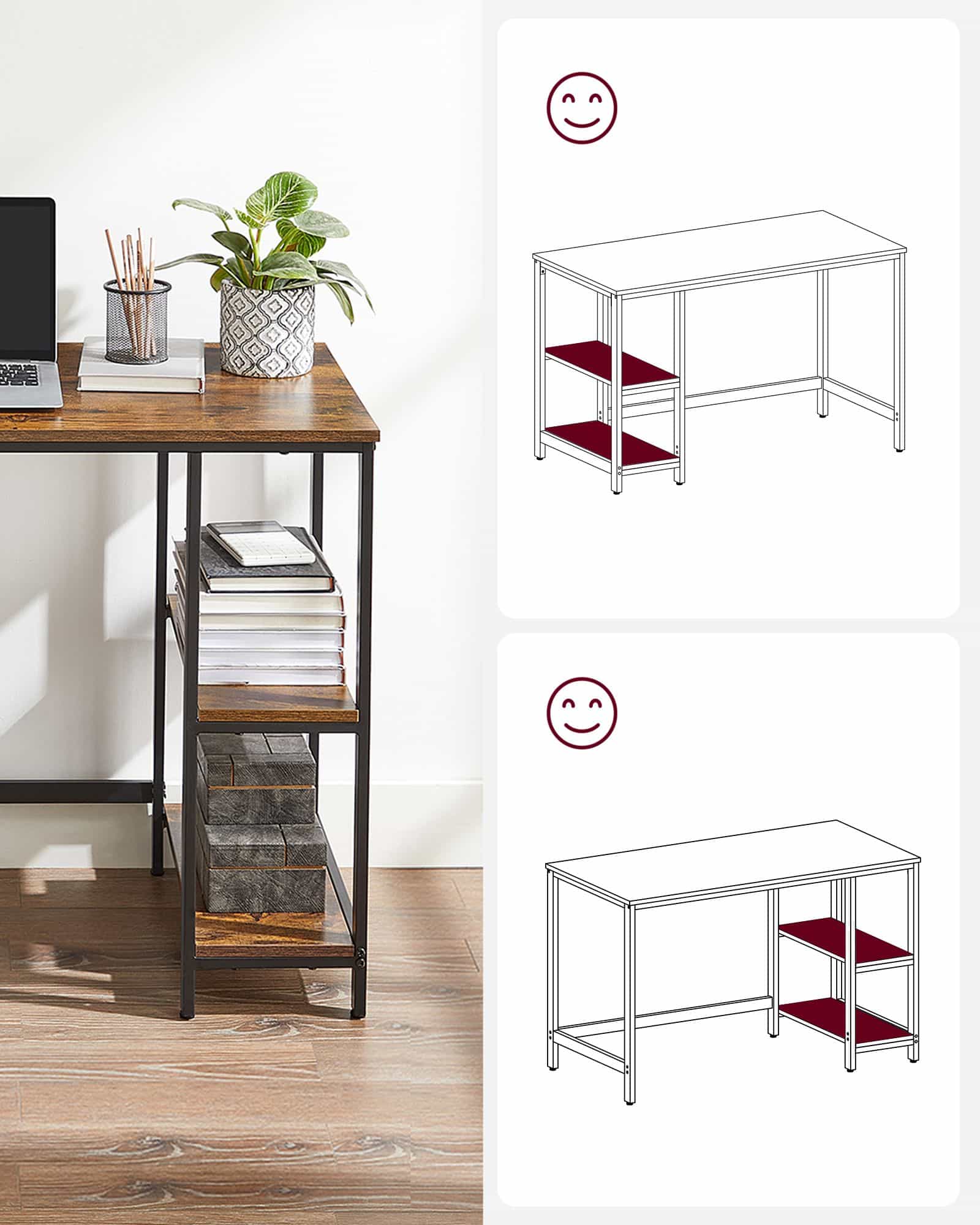 Industrie-Look Schreibtisch mit 2 Ablagen-LWD046B01 Industrie-Look Schreibtisch mit 2 Ablagen-LWD046B01