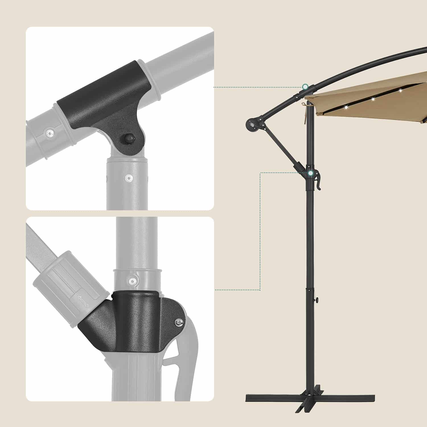 Sonnenschirm mit LED-Solar-Beleuchtung und Ständer Sonnenschirm mit LED-Solar-Beleuchtung und Ständer