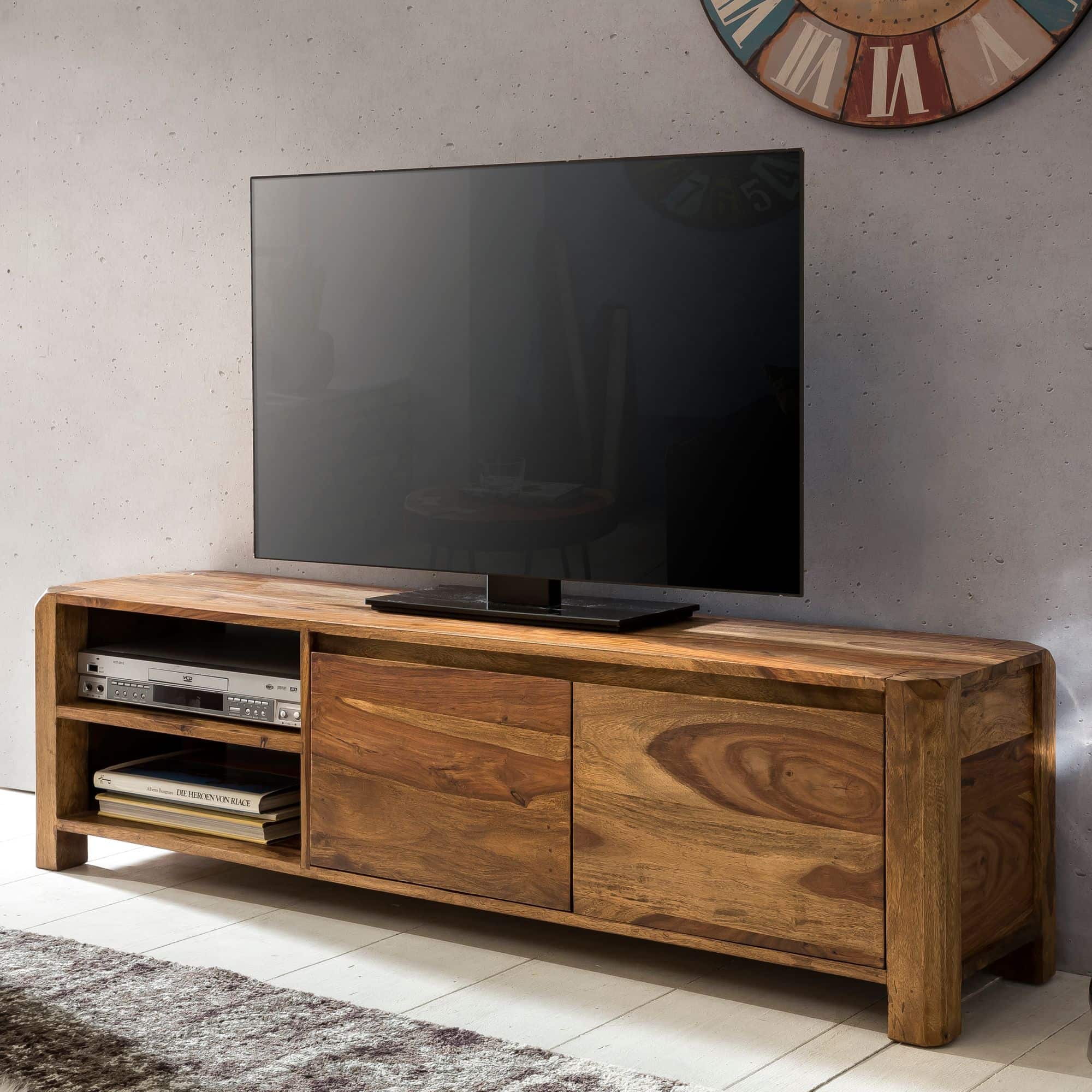 40313-WOHNLING-Lowboard-BOHA-Massivholz-Sheesham-KorHPGIXDA0azNI Lowboard BOHA Massivholz Sheesham Kommode 140 cm TV-Board Ablage-Fächer Landhaus-Stil Unterschrank 40 cm TV-Möbel